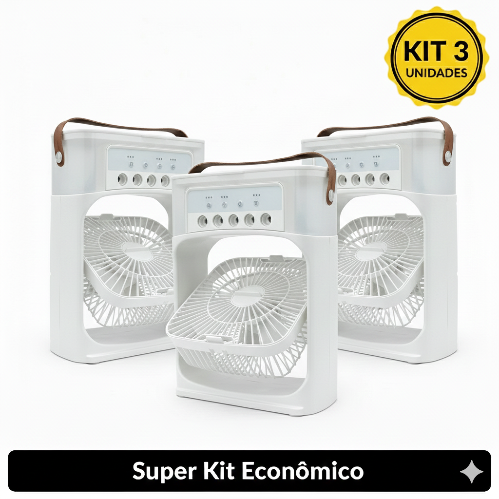 Kit 3 Climatizador Ar Portátil USB 3 em 1 Umidificador Ventilador Mini Ar Condicionado Branco Econômico X-Varejo loja online