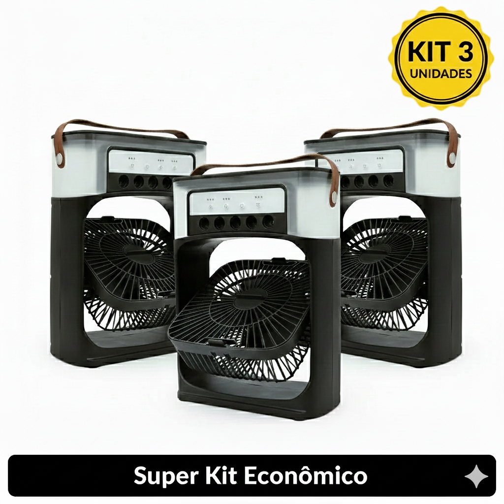 Kit 3 Climatizador Ar Portátil USB 3 em 1 Umidificador Ventilador Mini Ar Condicionado Preto Silencioso X-Varejo loja online