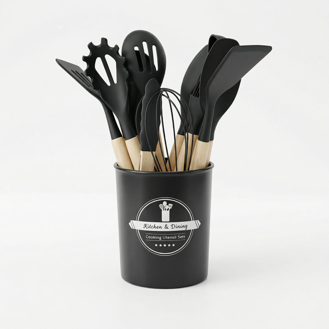 Kit Utensílios Cozinha Silicone 12 Peças Cabo Madeira Colher Espátula Concha Pegador Antiaderente - X - Varejo Ltda - Me