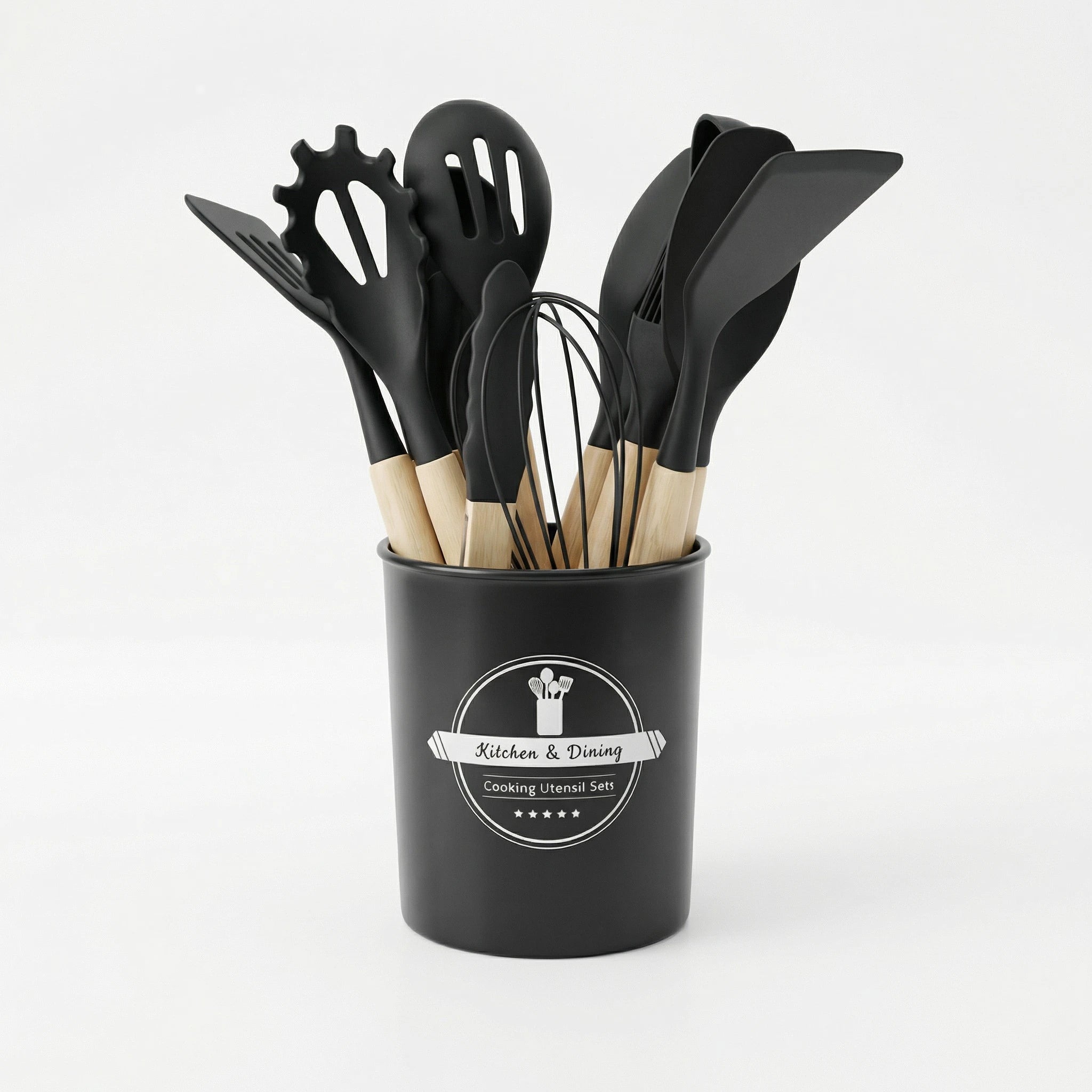 Kit Utensílios Cozinha Silicone 12 Peças Cabo Madeira Colher Espátula Concha Pegador Antiaderente - X - Varejo Ltda - Me