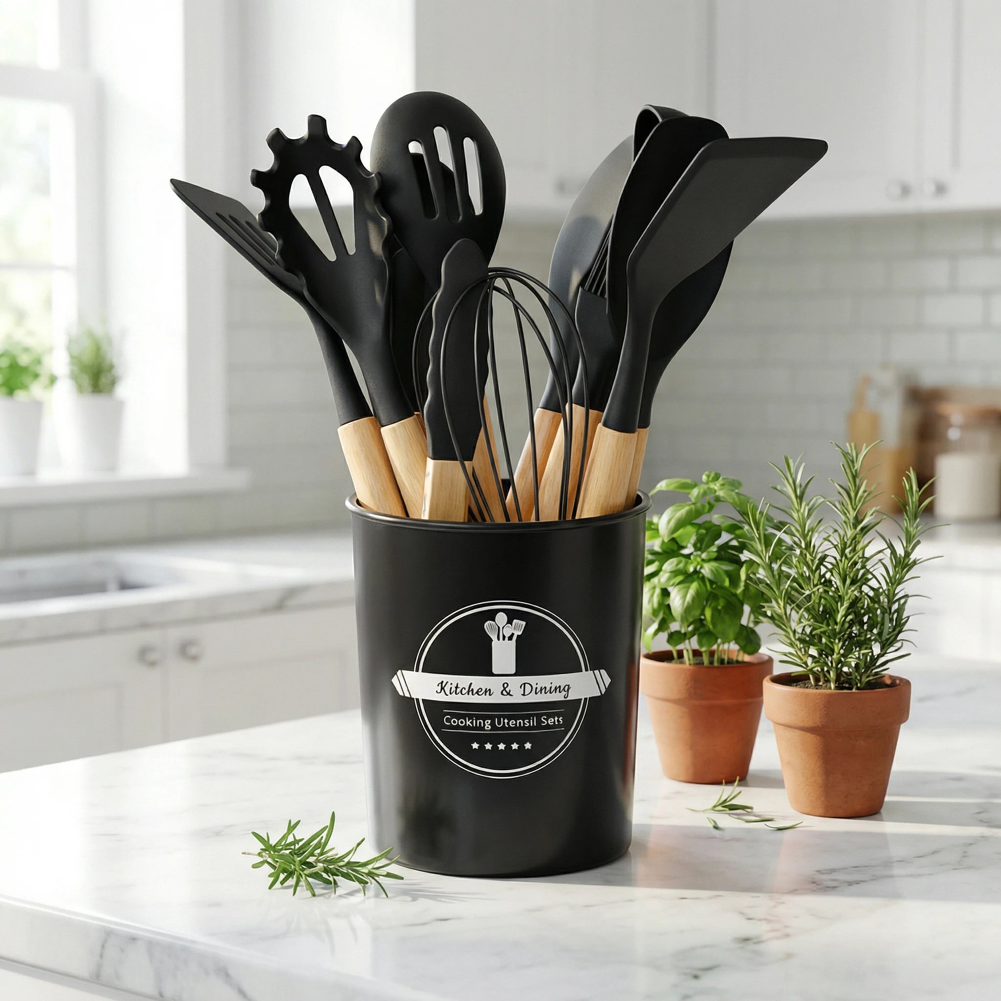 Kit Utensílios Cozinha Silicone 12 Peças Cabo Madeira Colher Espátula Concha Pegador Antiaderente - X - Varejo Ltda - Me