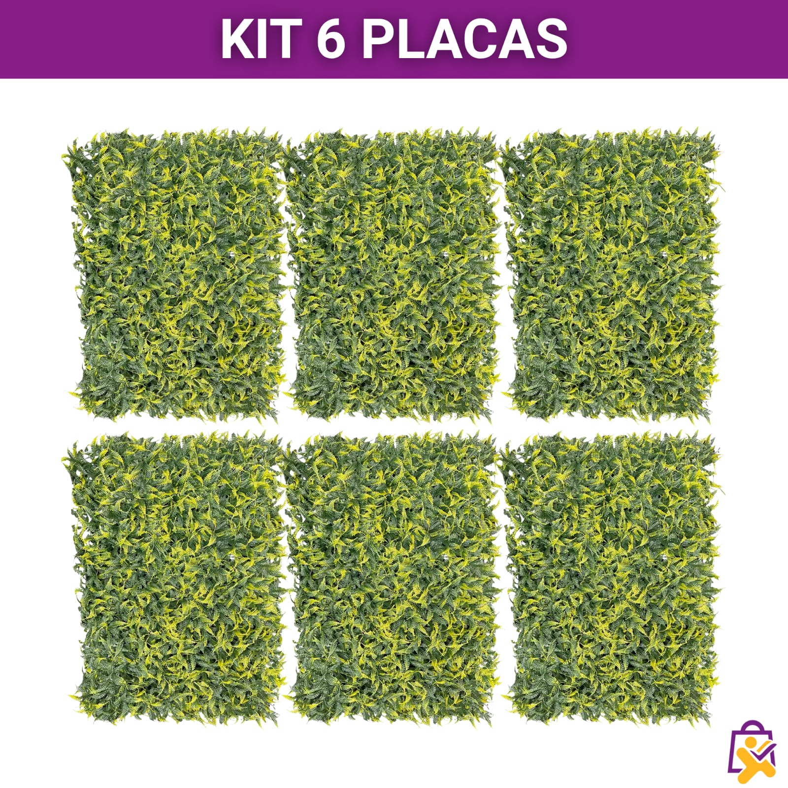 Kit 6 Placas Jardim Vertical Artificial Samambaia 60x40cm Toque Real Decoração Parede Plantas