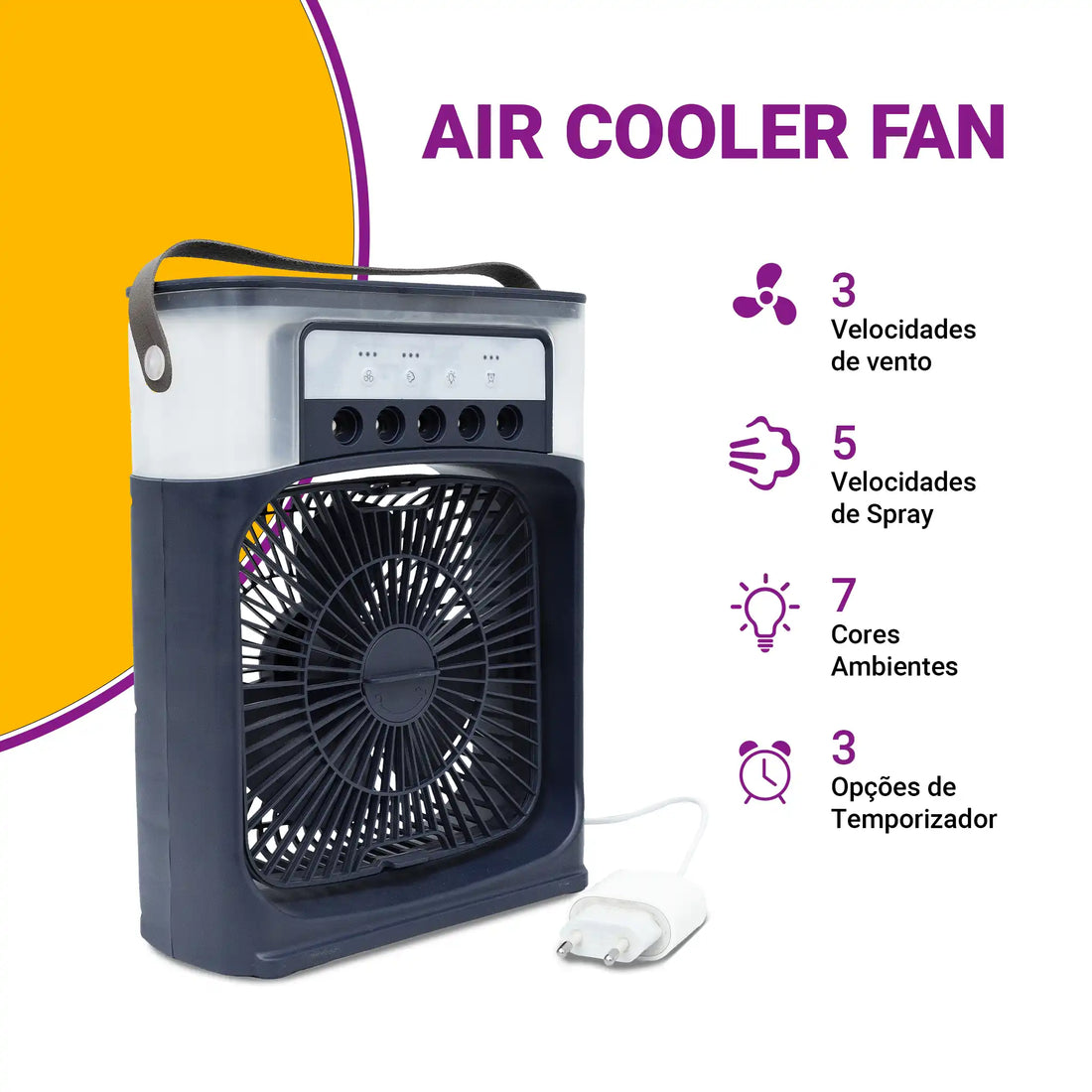 Climatizador Ar Portátil USB 3 em 1 Umidificador Ventilador Mini Ar Condicionado Azul Econômico