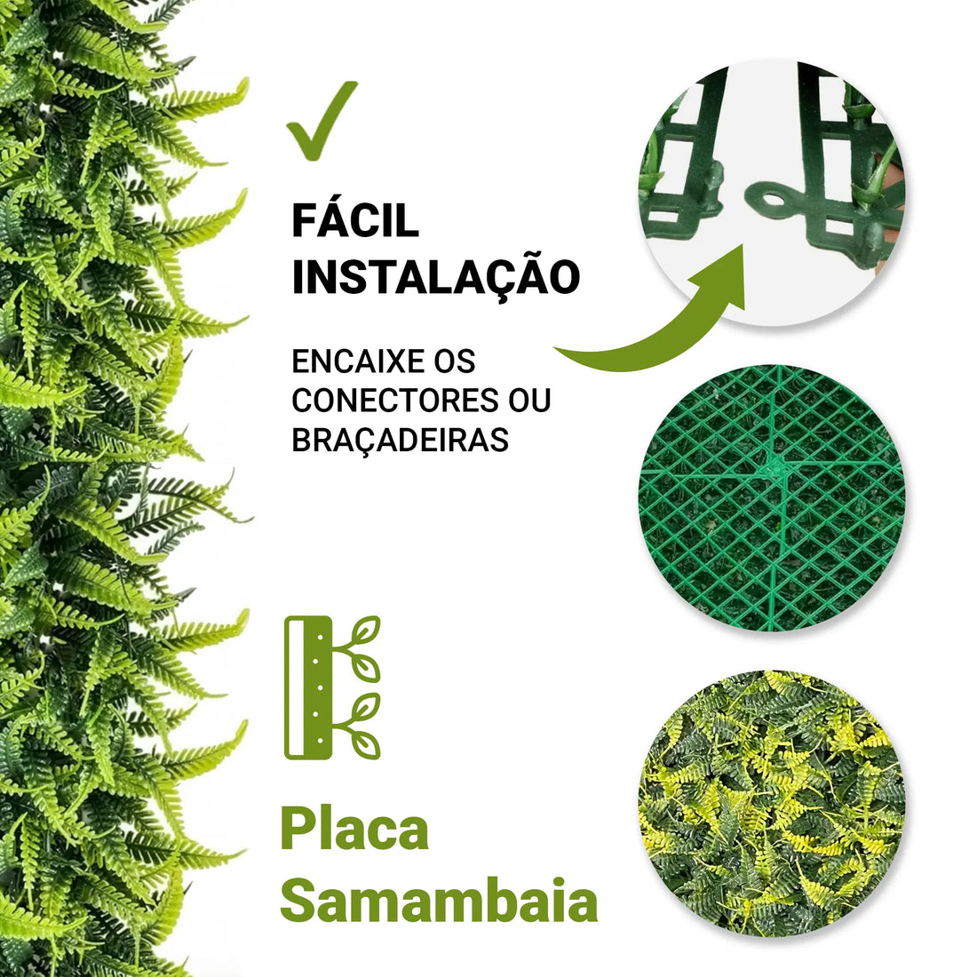 Kit 4 Placas Jardim Vertical Artificial Samambaia 60x40cm Toque Real Decoração Parede Verde