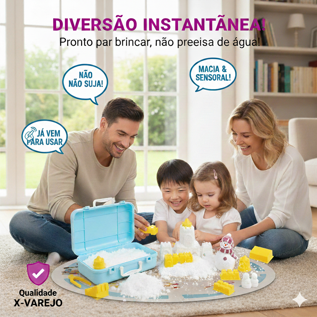 Snow @Home Castelo Portátil Brinquedo Neve Artificial Maleta Sensorial Educativo Crianças 3-10 Anos