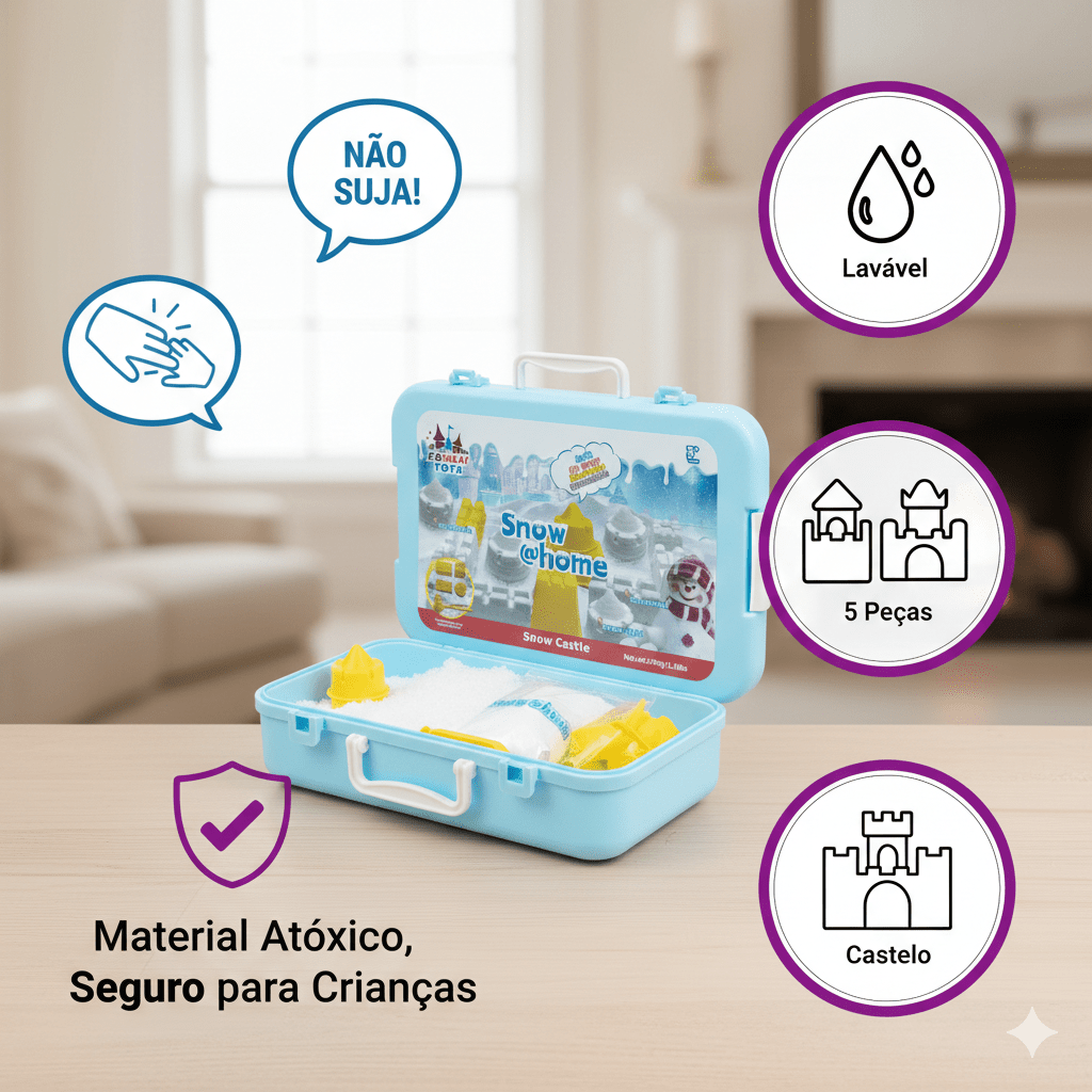 Snow @Home Castelo Portátil Brinquedo Neve Artificial Maleta Sensorial Educativo Crianças 3-10 Anos - X-Varejo Ltda-Me