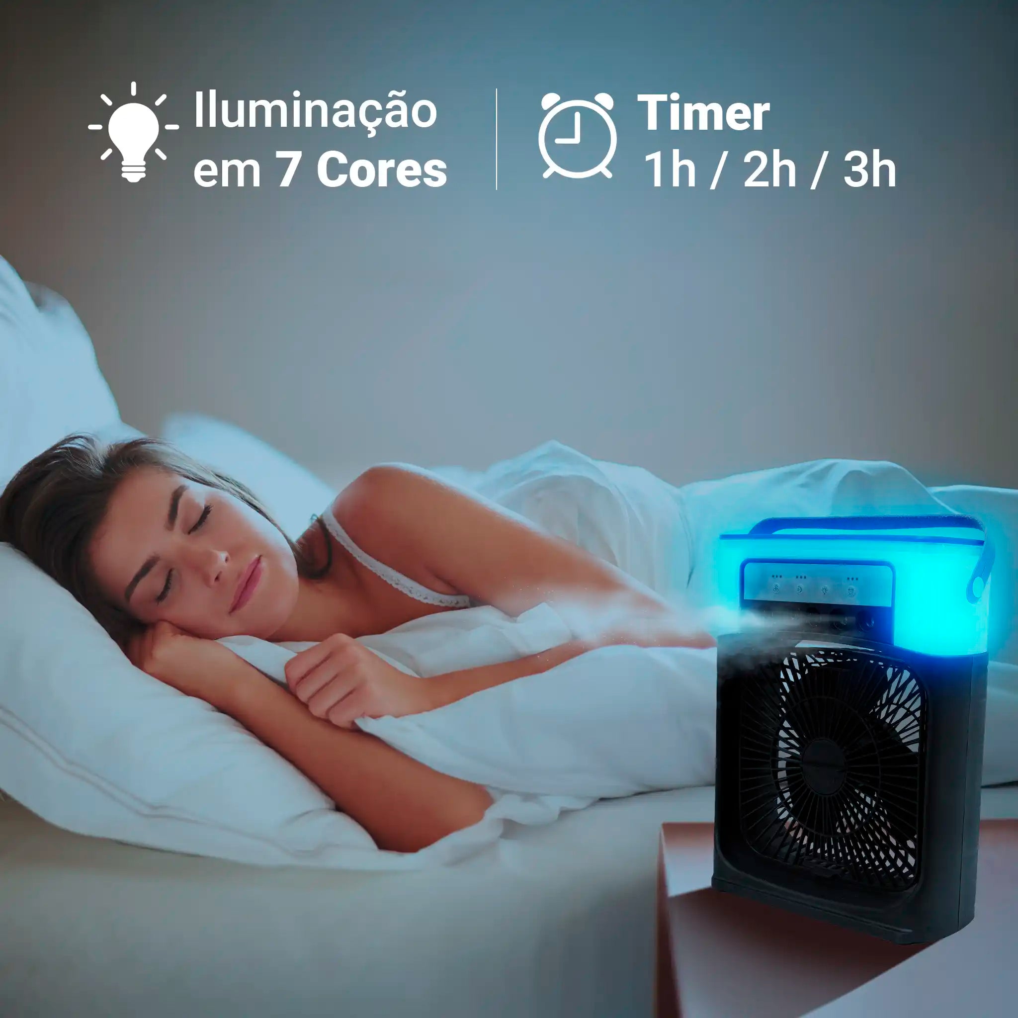 Climatizador Ar Portátil USB 3 em 1 Umidificador Ventilador Mini Ar Condicionado Preto Silencioso