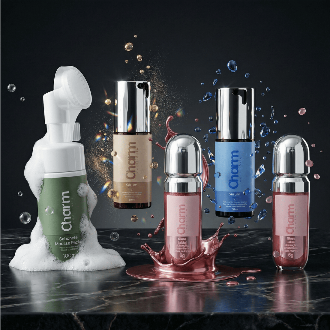 Kit Charme Equilíbrio – Skincare Dermocosméticos para Rosto Lábios com Rotina Completa - X - Varejo Ltda - Me