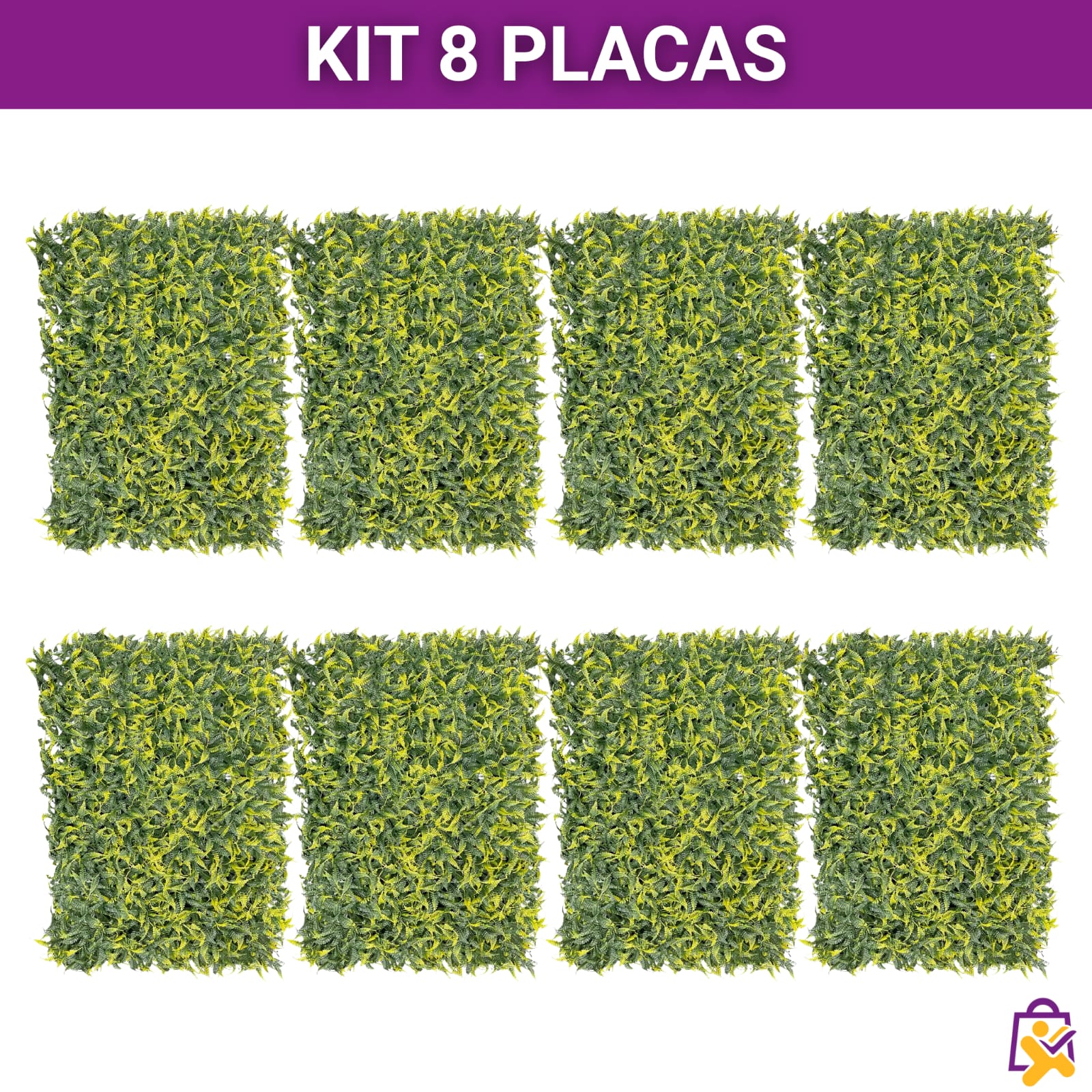 Kit 8 Placas Jardim Vertical Artificial Samambaia 60x40cm Toque Real Decoração Parede Verde