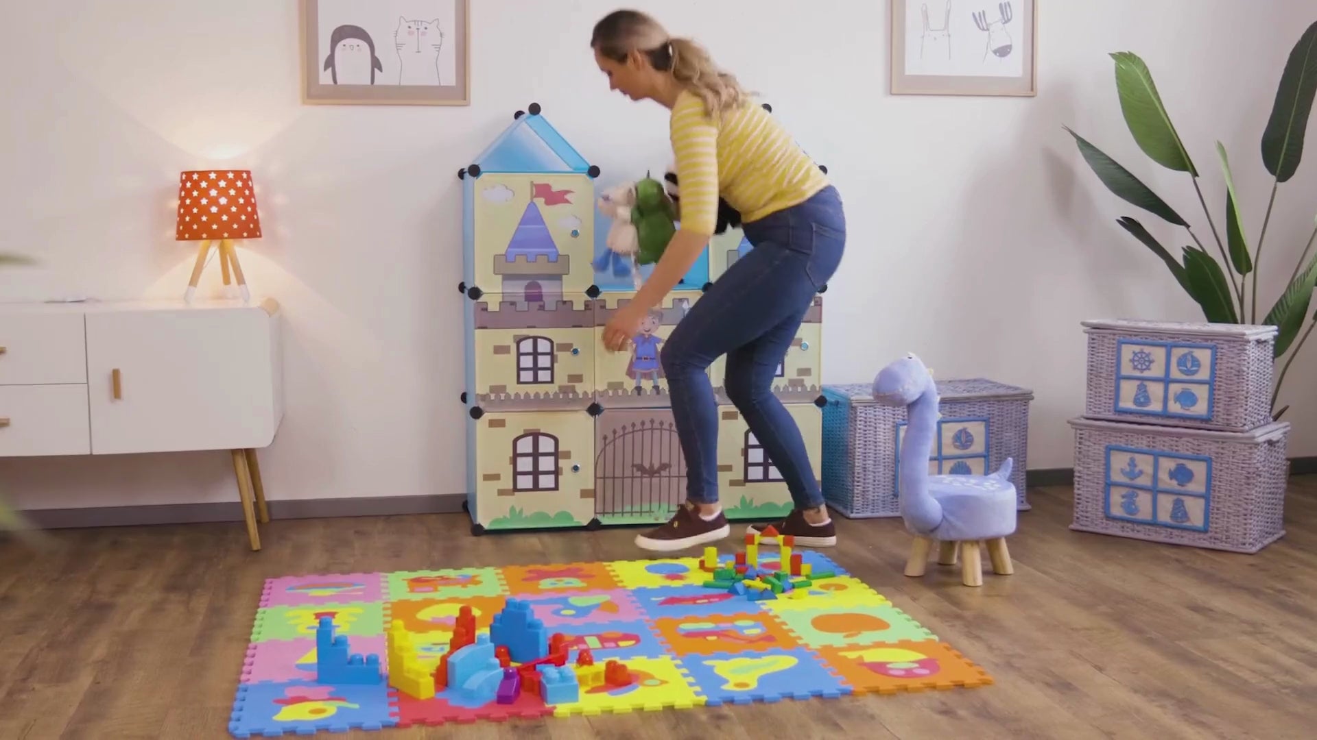 Armário Infantil Modular Castelo Azul Plástico Organizador Roupas Brinquedos Criança DIY Multiuso
