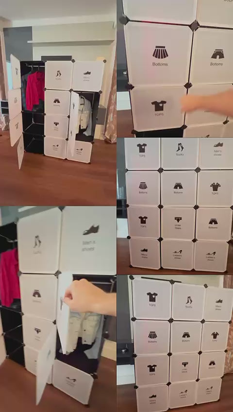 Guarda Roupa Modular 3 Colunas Organizador Roupas Sapatos Ícones Organização Preto Branco Fácil Montagem