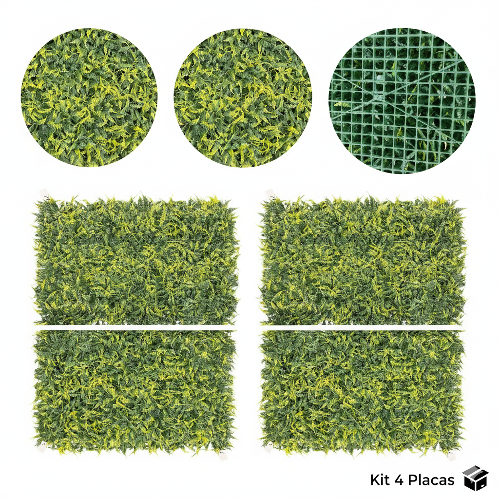 Kit 8 Placas Jardim Vertical Artificial Samambaia 60x40cm Toque Real Decoração Parede Verde