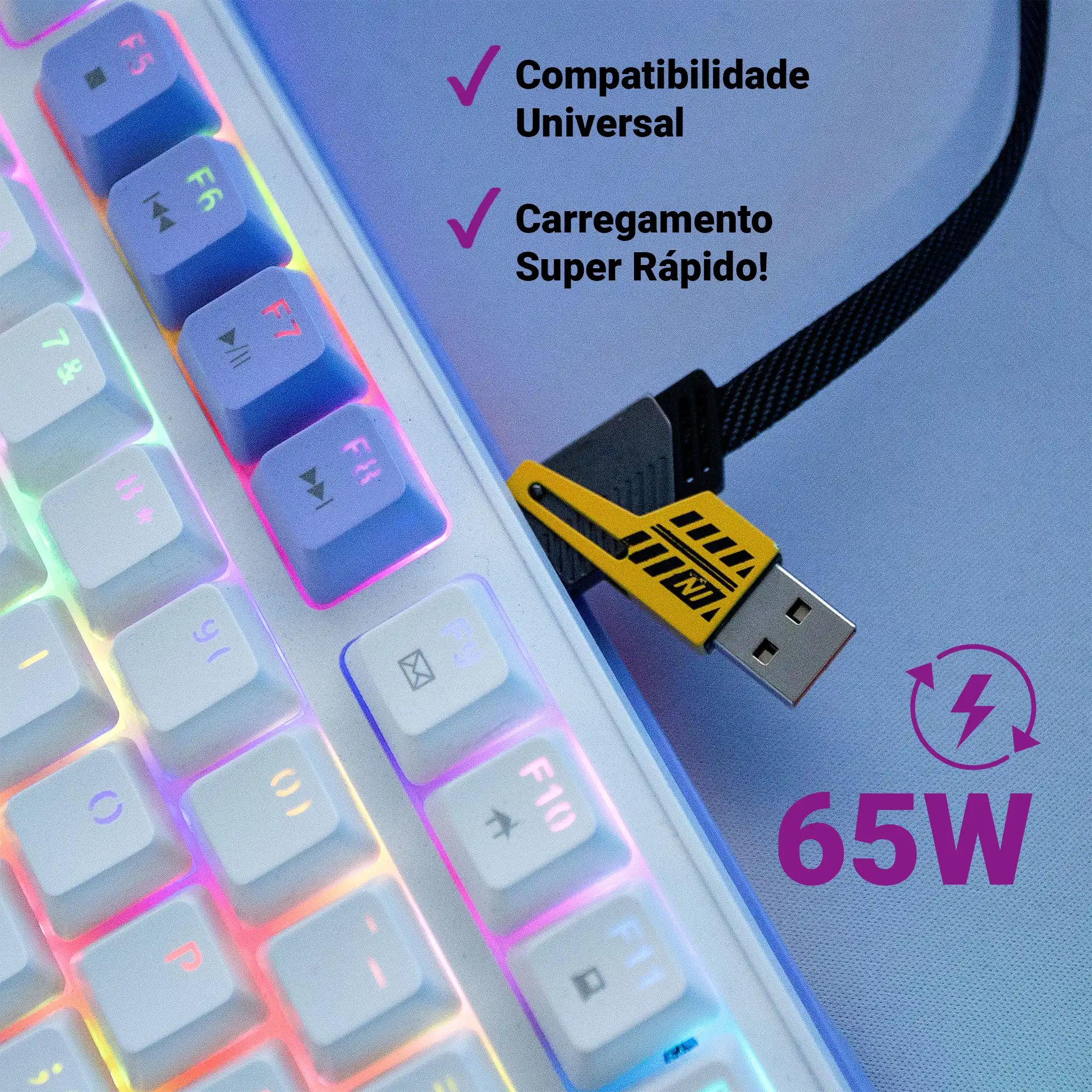 Cabo 4 em 1 Carregador Turbo USB Tipo-C Lightning Carregamento Rápido 65W Universal Celular