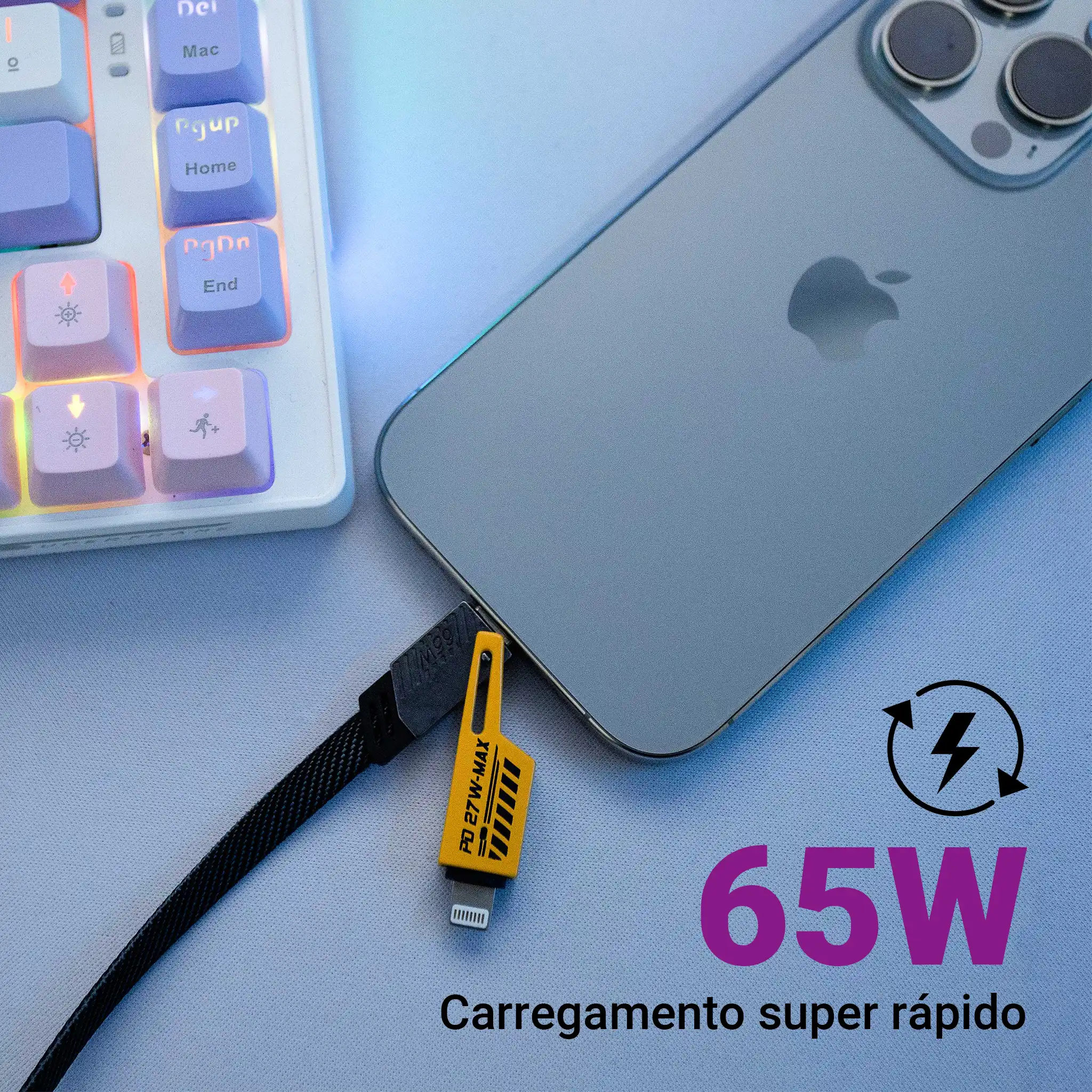 Cabo 4 em 1 Carregador Turbo USB Tipo-C Lightning Carregamento Rápido 65W Universal Celular