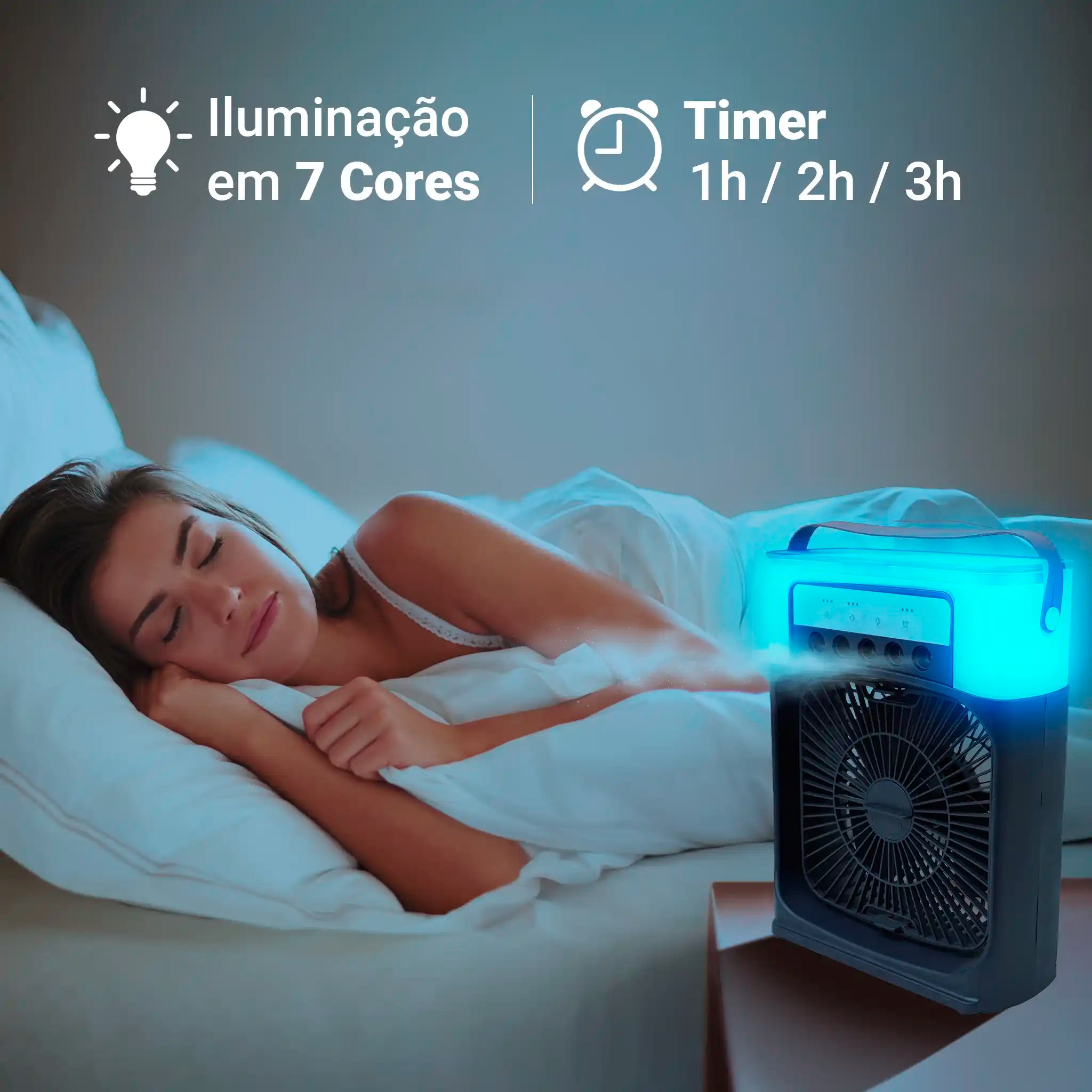 Climatizador Ar Portátil USB 3 em 1 Umidificador Ventilador Mini Ar Condicionado Azul Econômico