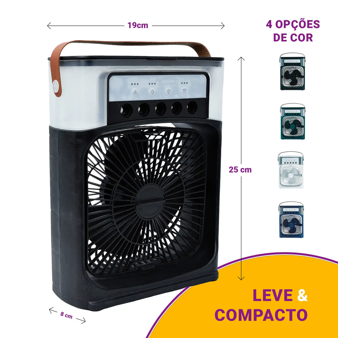 Climatizador Ar Portátil USB 3 em 1 Umidificador Ventilador Mini Ar Condicionado Preto Silencioso