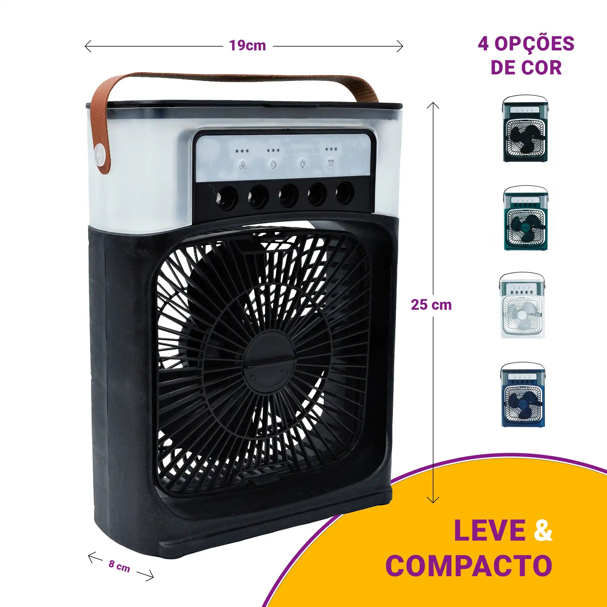 Climatizador Ar Portátil USB 3 em 1 Umidificador Ventilador Mini Ar Condicionado Preto Silencioso
