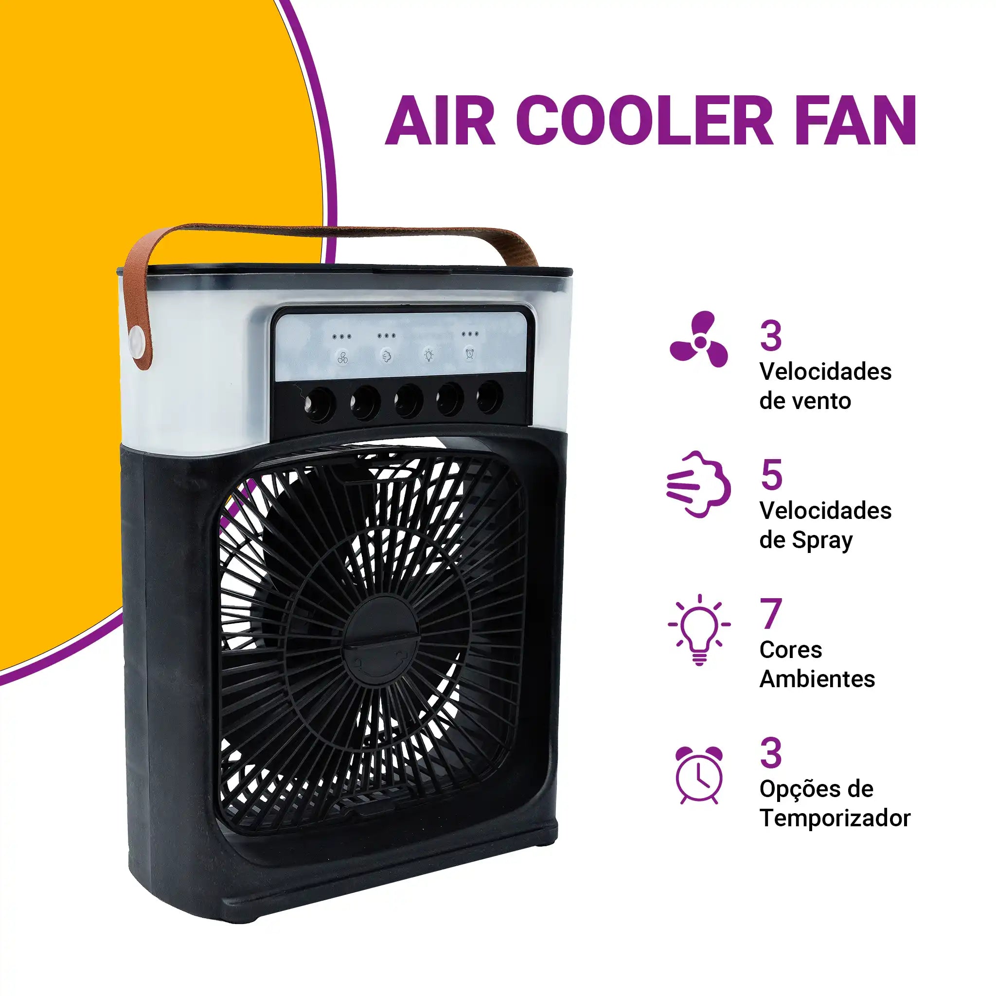 Climatizador Ar Portátil USB 3 em 1 Umidificador Ventilador Mini Ar Condicionado Preto Silencioso