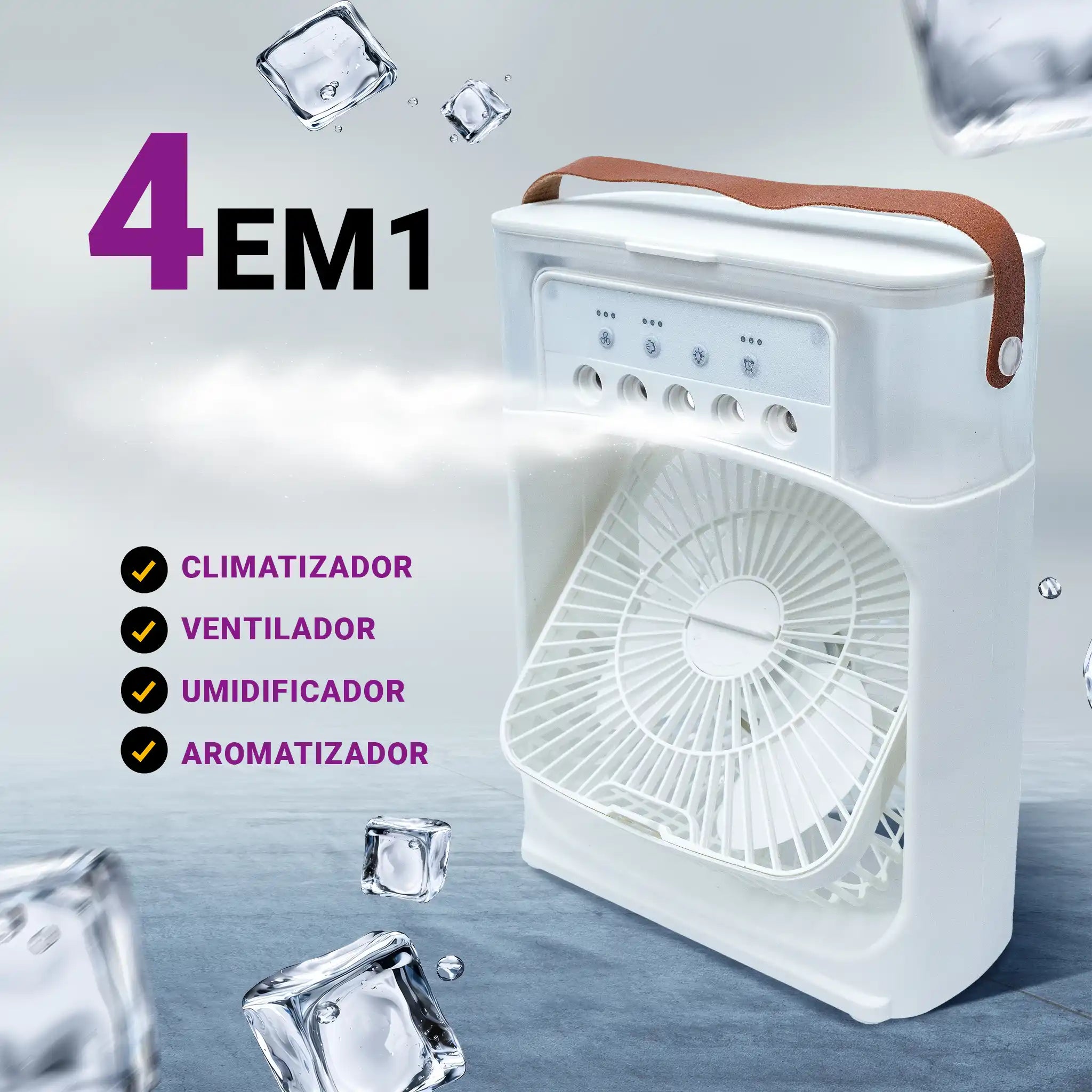 Climatizador Ar Portátil USB 3 em 1 Umidificador Ventilador Mini Ar Condicionado Branco Econômico