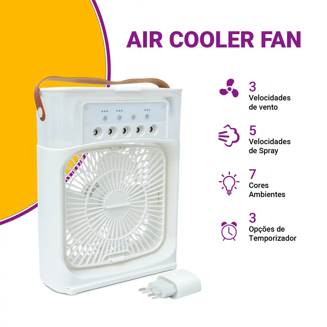 Climatizador Ar Portátil USB 3 em 1 Umidificador Ventilador Mini Ar Condicionado Branco Econômico