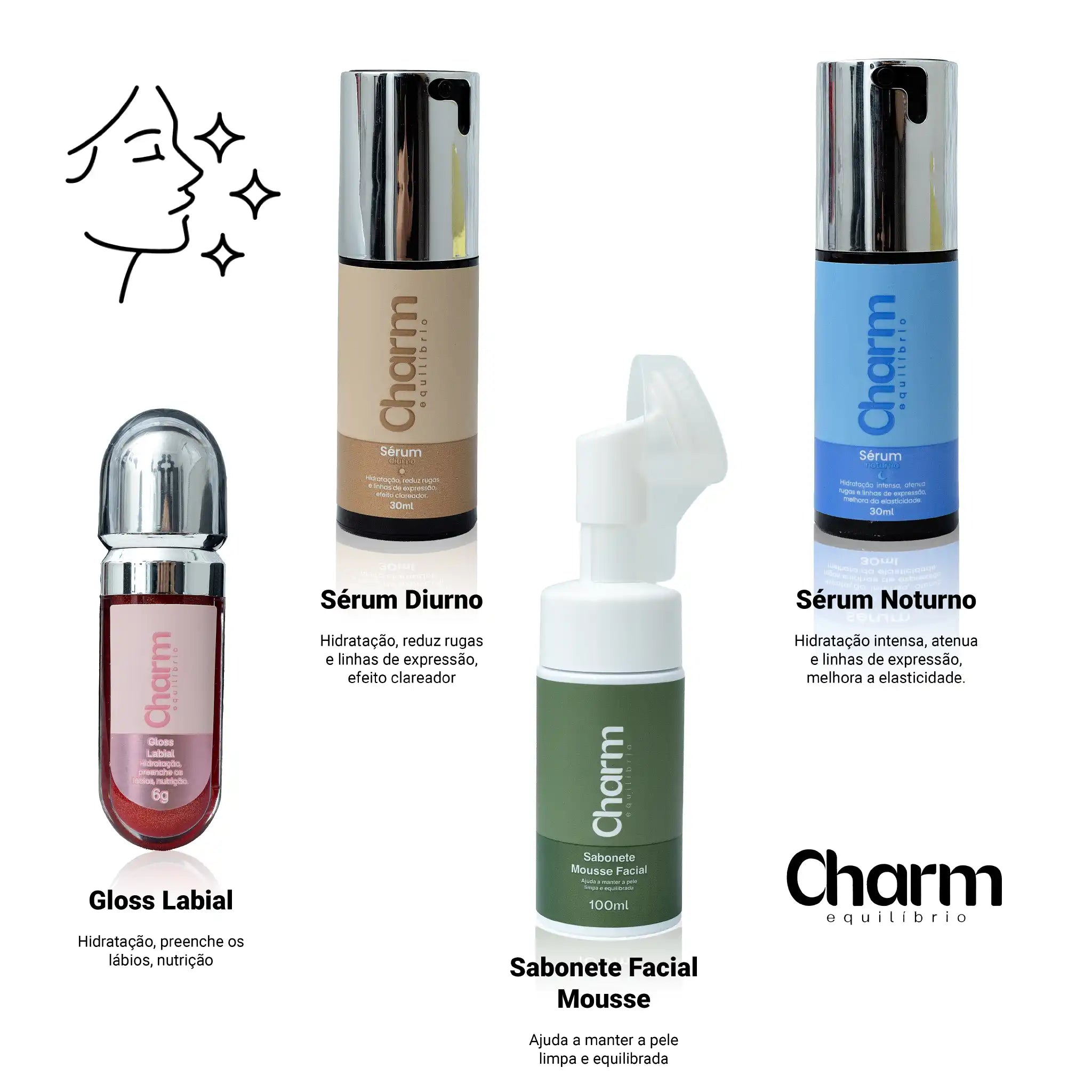 Kit Dermocosméticos Charme Equilibrio Cuidados Pele Beleza Completo Tratamento Facial Corporal