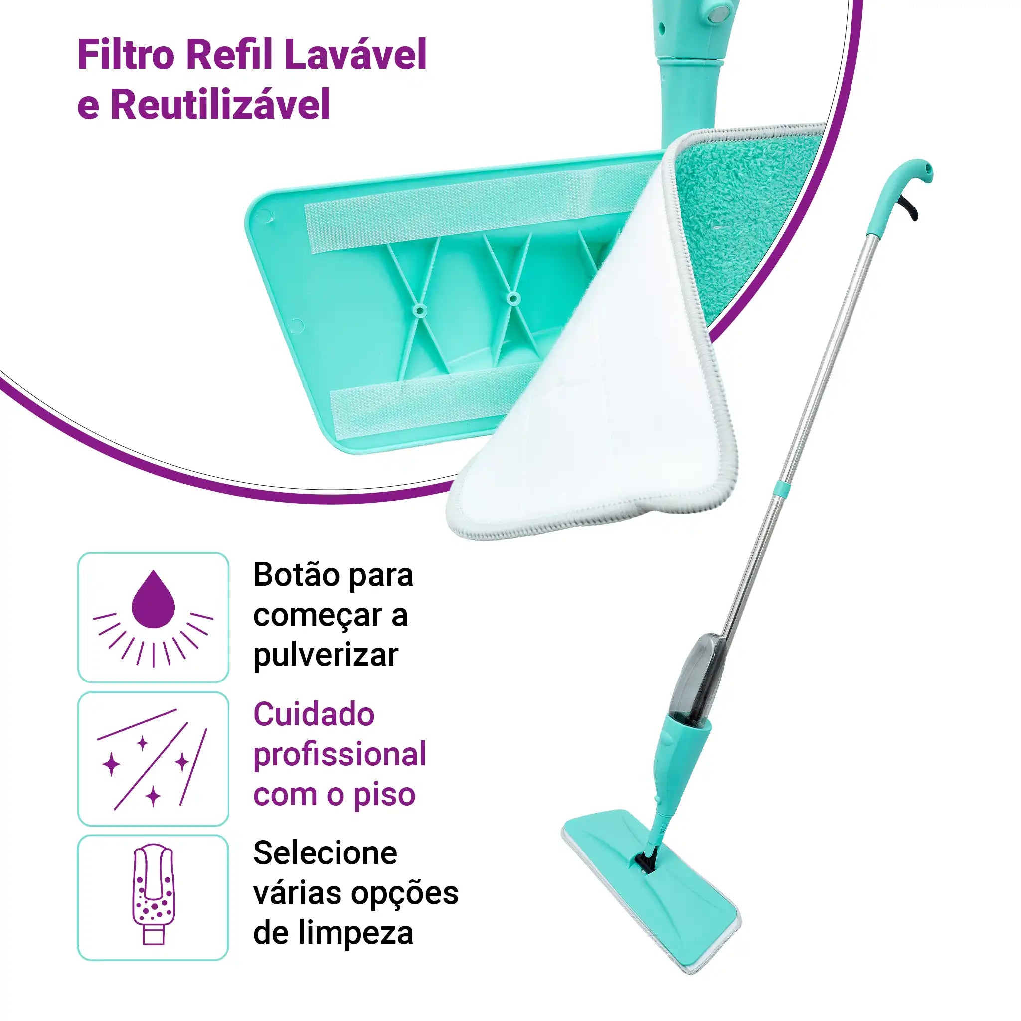 Mop Spray 400ml Rodo Limpeza Piso Microfibra Reservatório Água Esfregão Prático Gatilho Mágico
