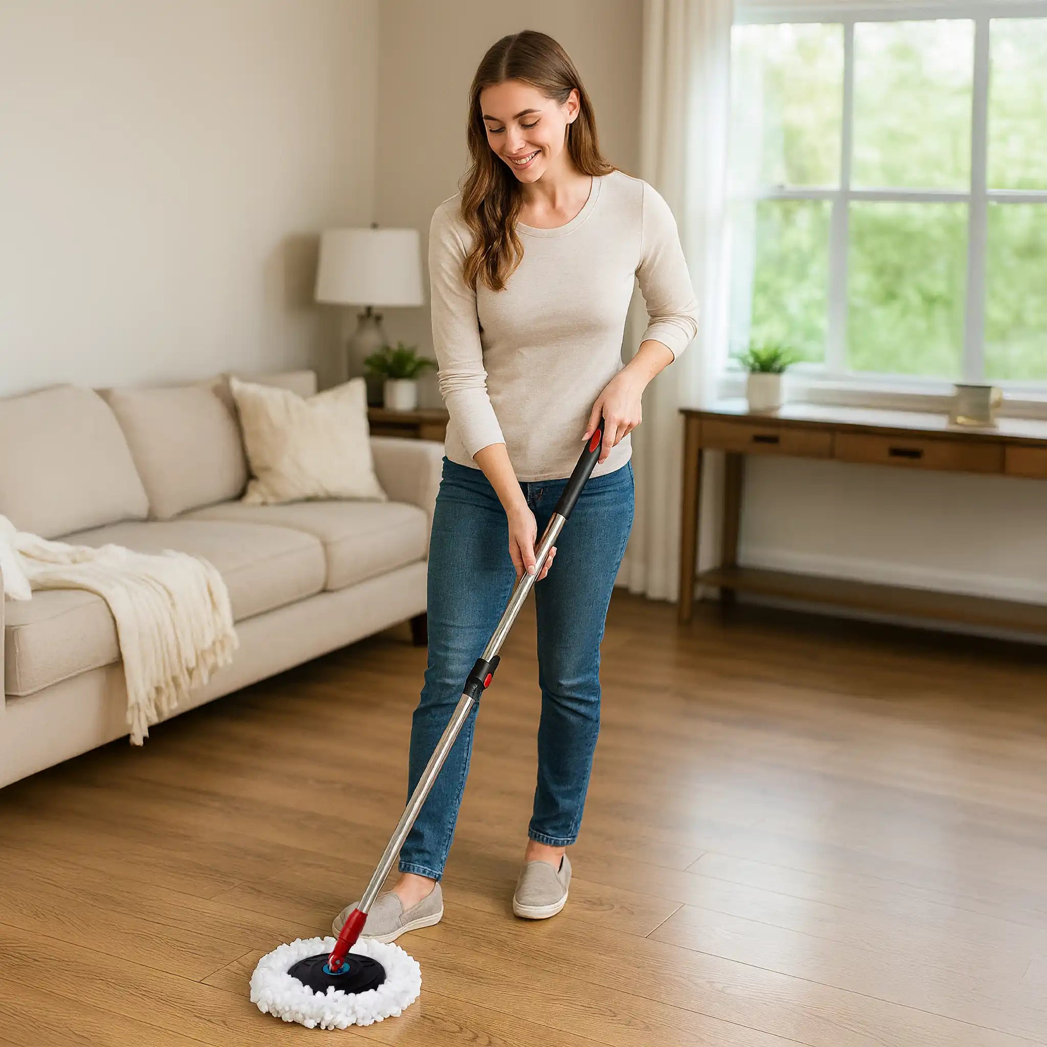 Mop Giratório 360 Graus Balde Cesto Inox Esfregão Limpeza Piso 1 Refil Adicional Grátis Profissional