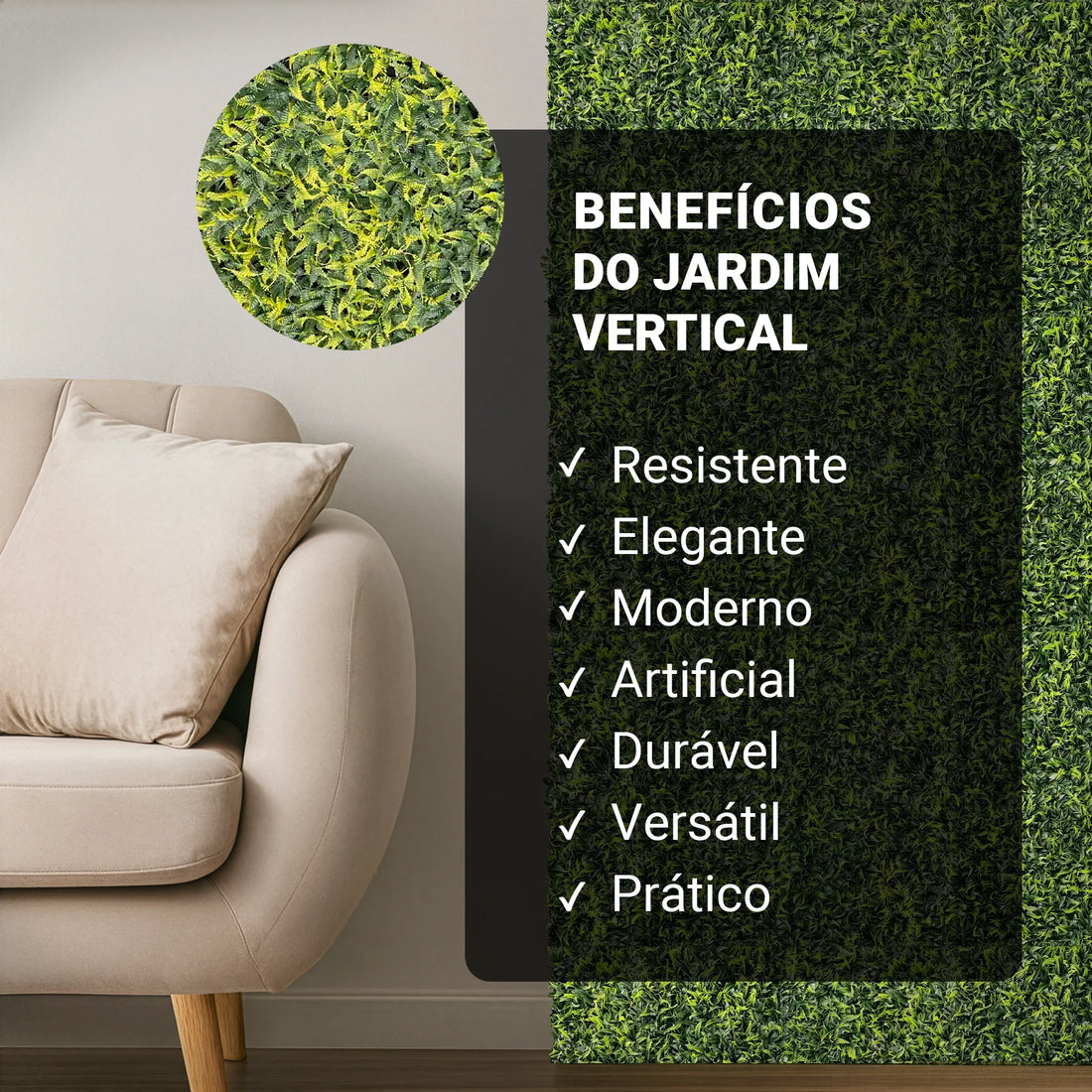 Kit 8 Placas Jardim Vertical Artificial Samambaia 60x40cm Toque Real Decoração Parede Verde