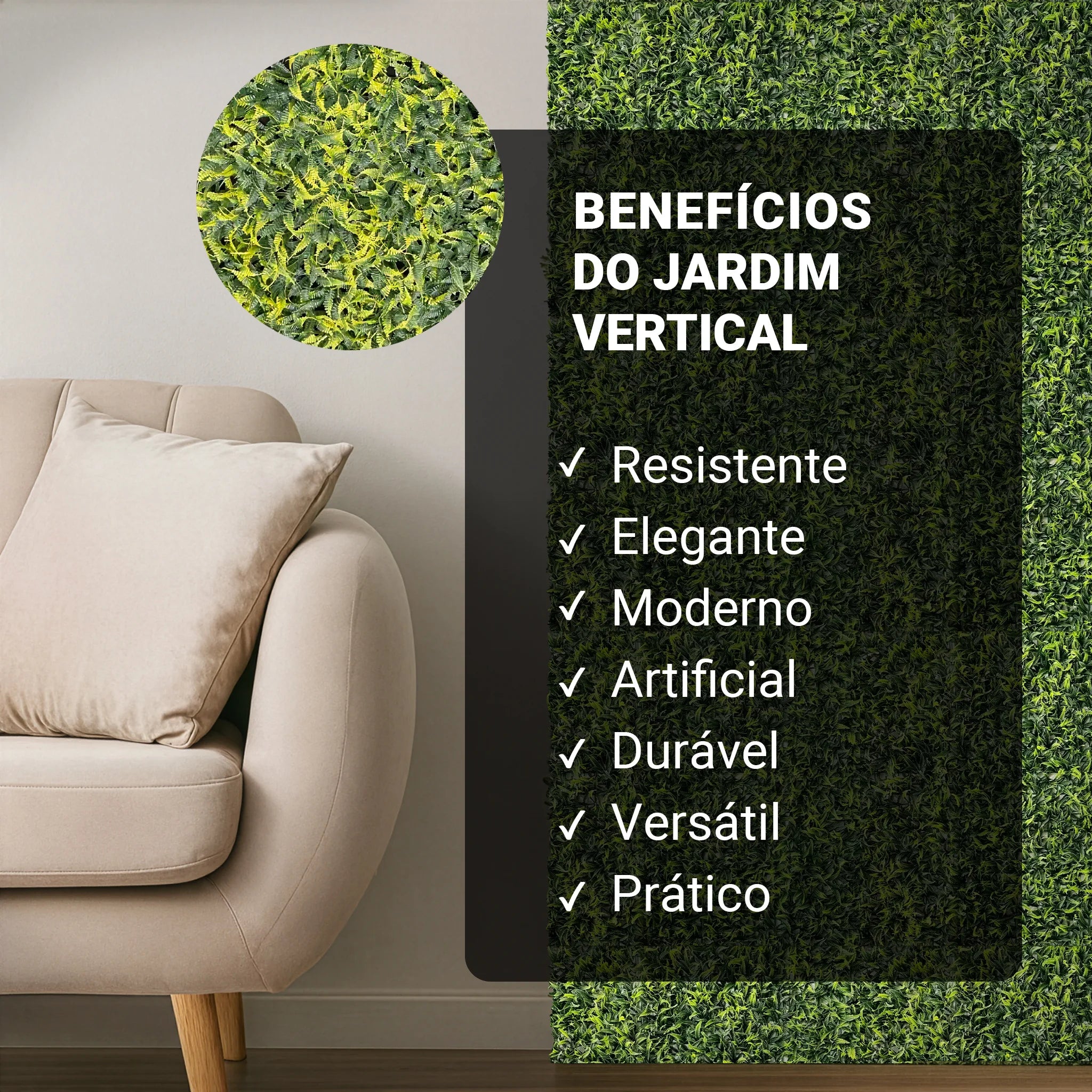 Kit 4 Placas Jardim Vertical Artificial Samambaia 60x40cm Toque Real Decoração Parede Verde