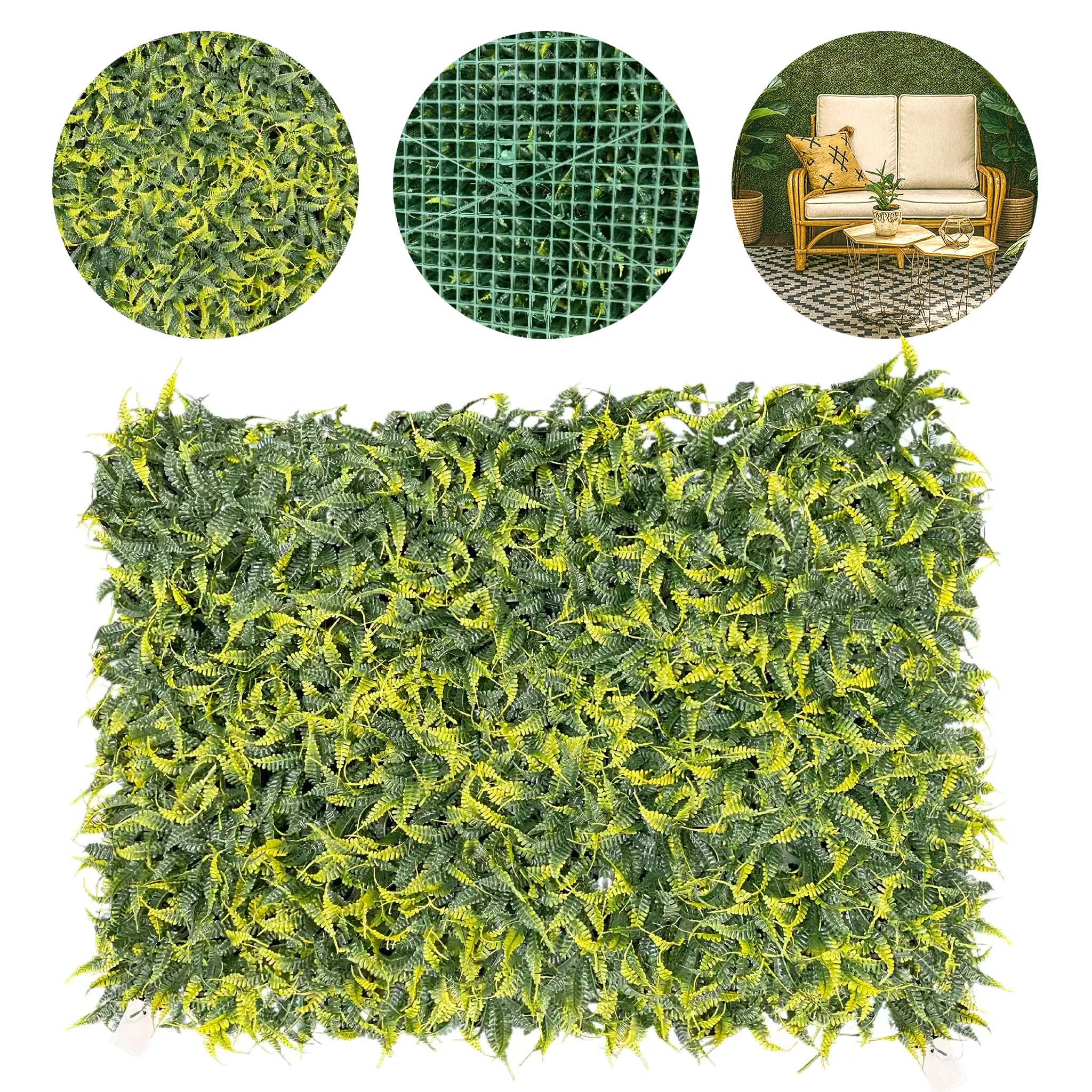 Placa Jardim Vertical Artificial Samambaia 60x40cm Toque Real Decoração Parede Plantas