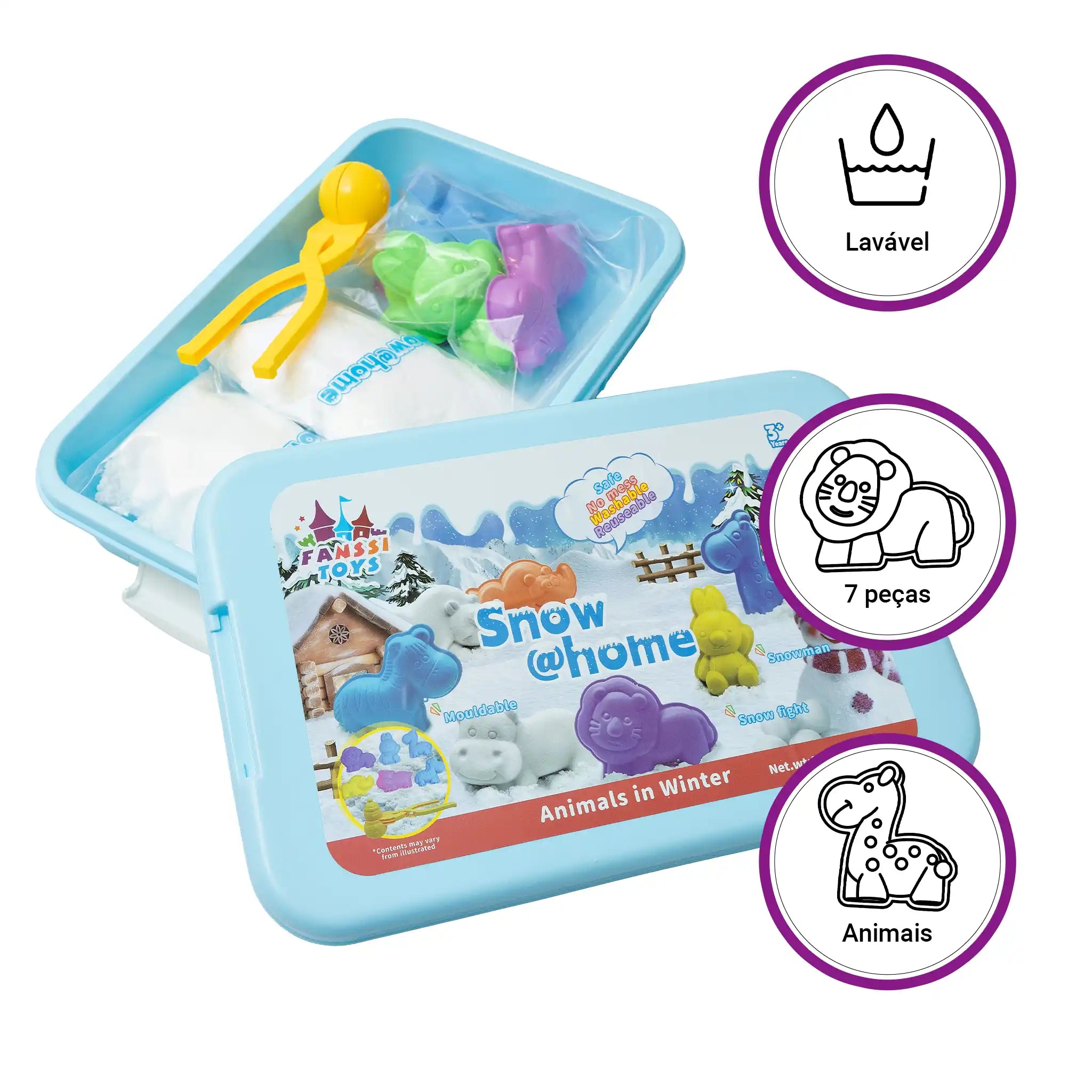 Snow @Home Animais Inverno Maleta Neve Artificial Moldes Bichinhos Educativo Sensorial Crianças