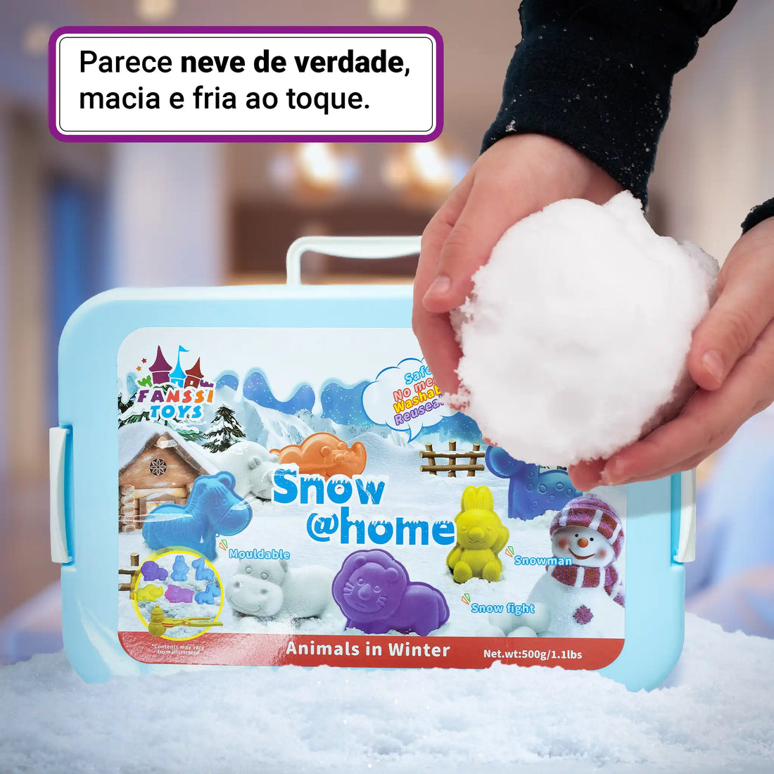 Snow @Home Animais Inverno Maleta Neve Artificial Moldes Bichinhos Educativo Sensorial Crianças