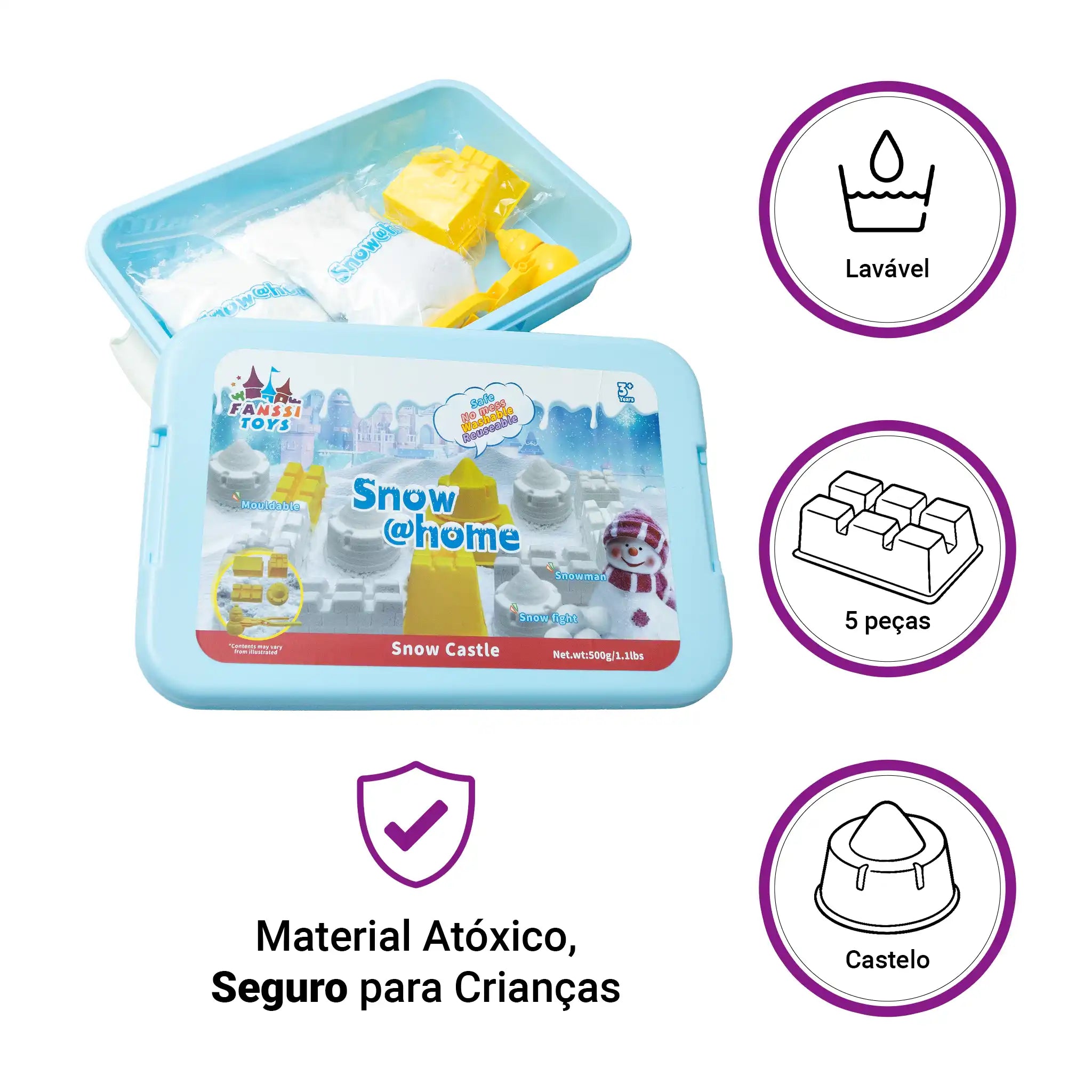 Snow @Home Castelo Portátil Brinquedo Neve Artificial Maleta Sensorial Educativo Crianças 3-10 Anos