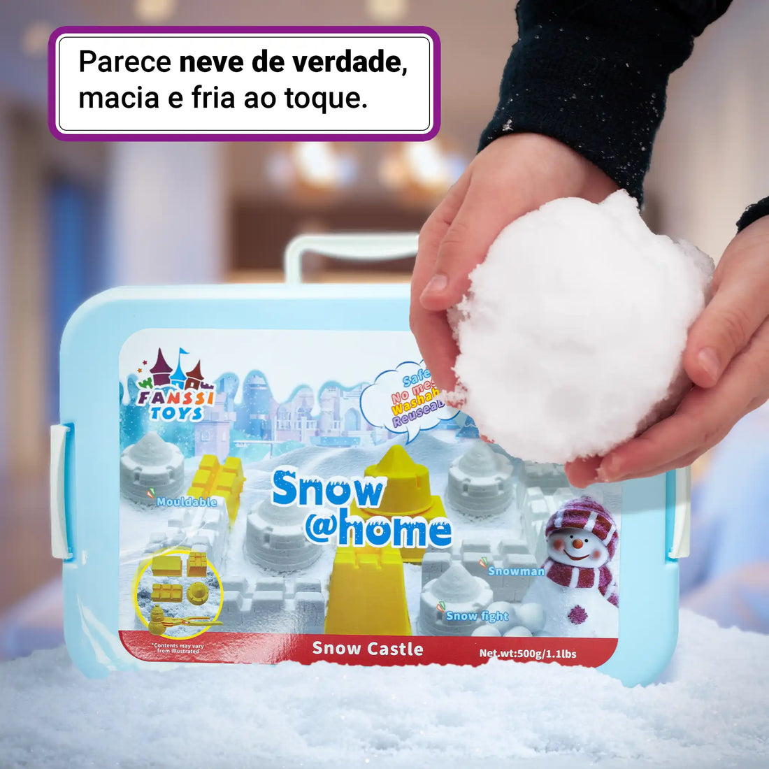 Snow @Home Castelo Portátil Brinquedo Neve Artificial Maleta Sensorial Educativo Crianças 3-10 Anos