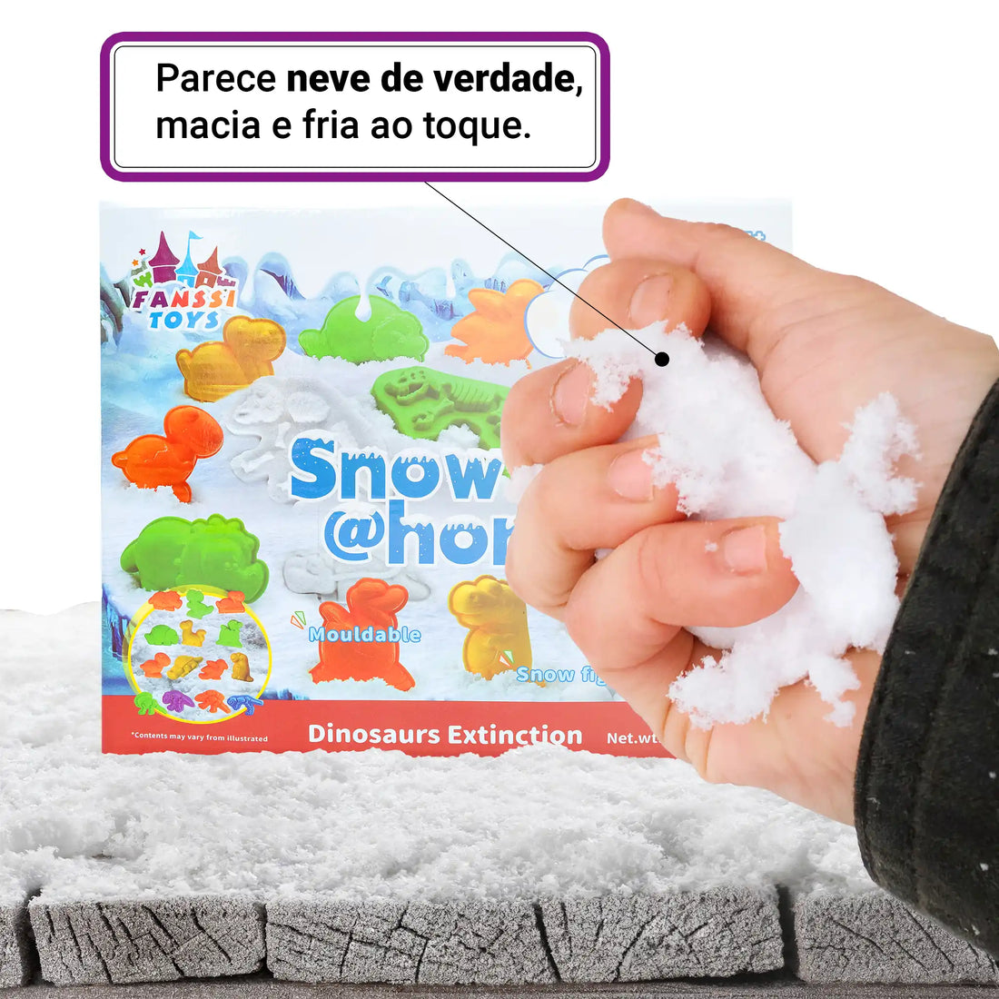 Snow @Home Era Dinossauros Kit Neve Artificial Moldes Pré-Históricos Sensorial Brinquedo Educativo