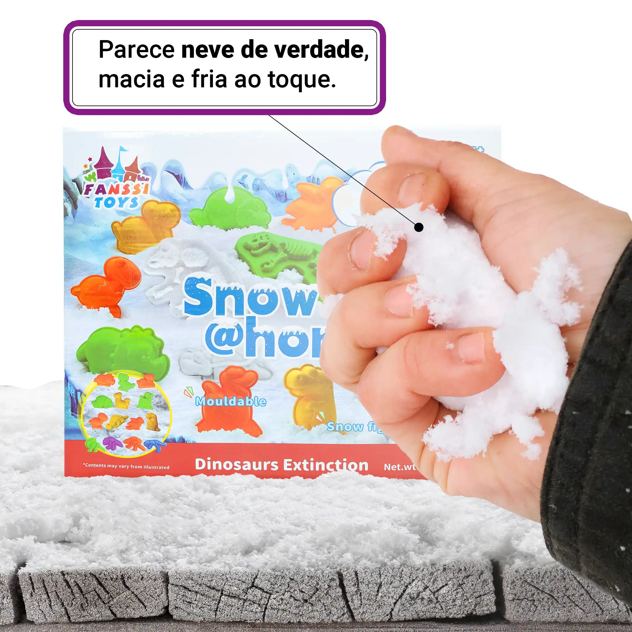Snow @Home Era Dinossauros Kit Neve Artificial Moldes Pré-Históricos Sensorial Brinquedo Educativo
