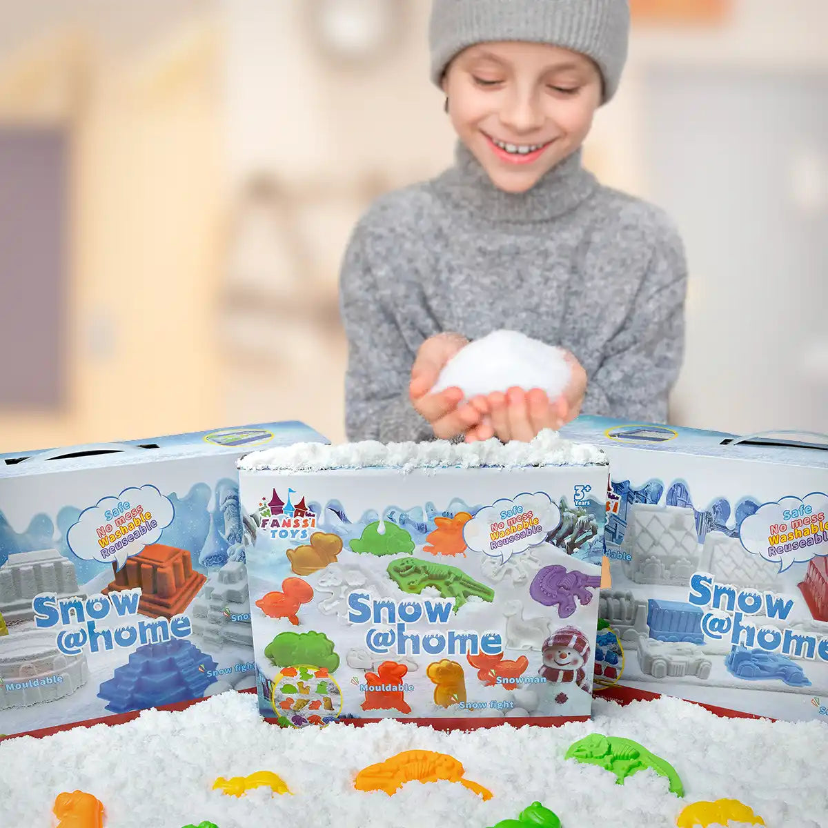Snow @Home Era Dinossauros Kit Neve Artificial Moldes Pré-Históricos Sensorial Brinquedo Educativo