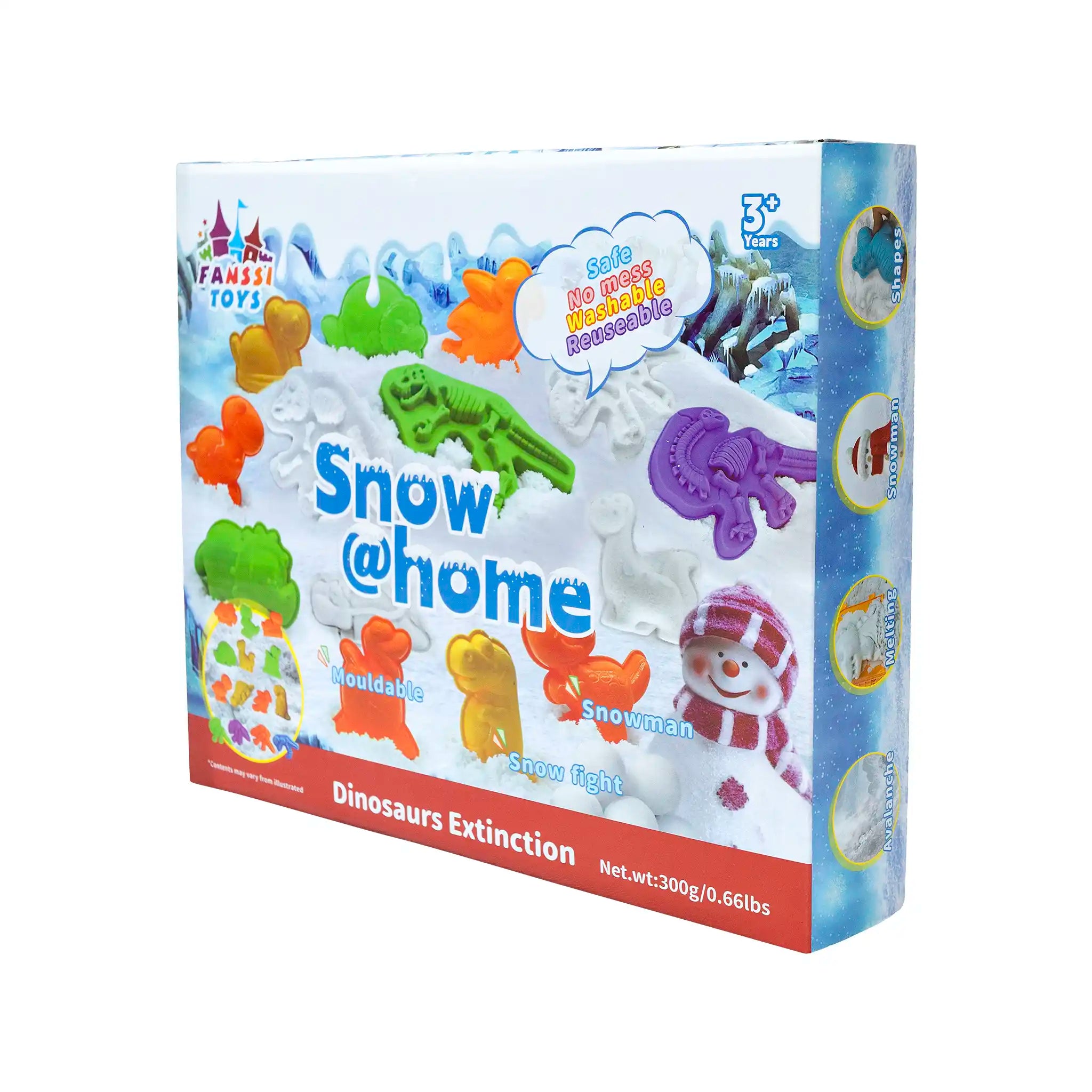 Snow @Home Era Dinossauros Kit Neve Artificial Moldes Pré-Históricos Sensorial Brinquedo Educativo