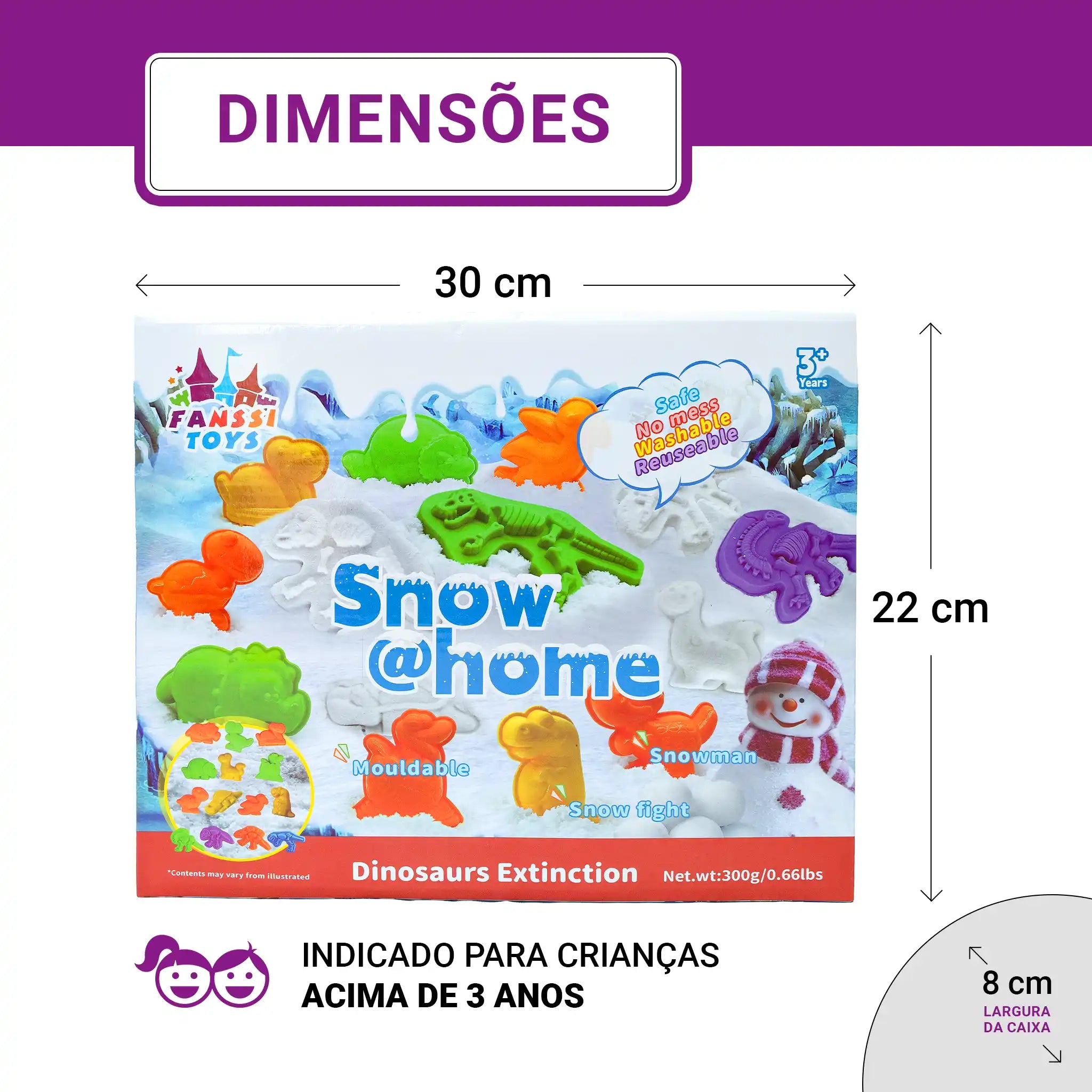 Snow @Home Era Dinossauros Kit Neve Artificial Moldes Pré-Históricos Sensorial Brinquedo Educativo