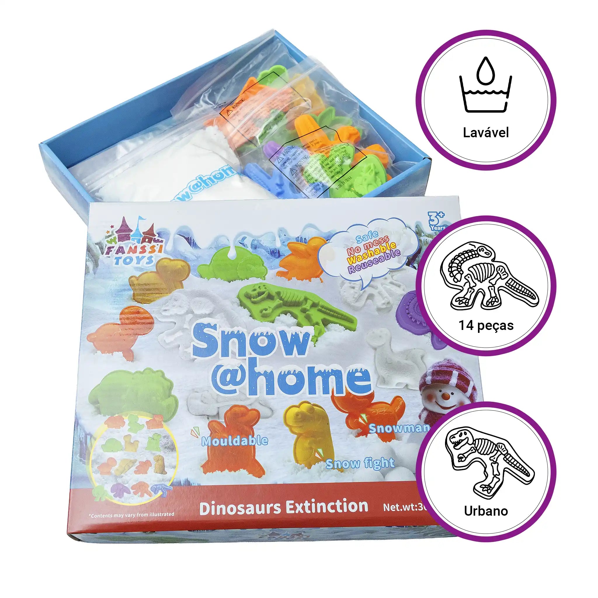 Snow @Home Era Dinossauros Kit Neve Artificial Moldes Pré-Históricos Sensorial Brinquedo Educativo