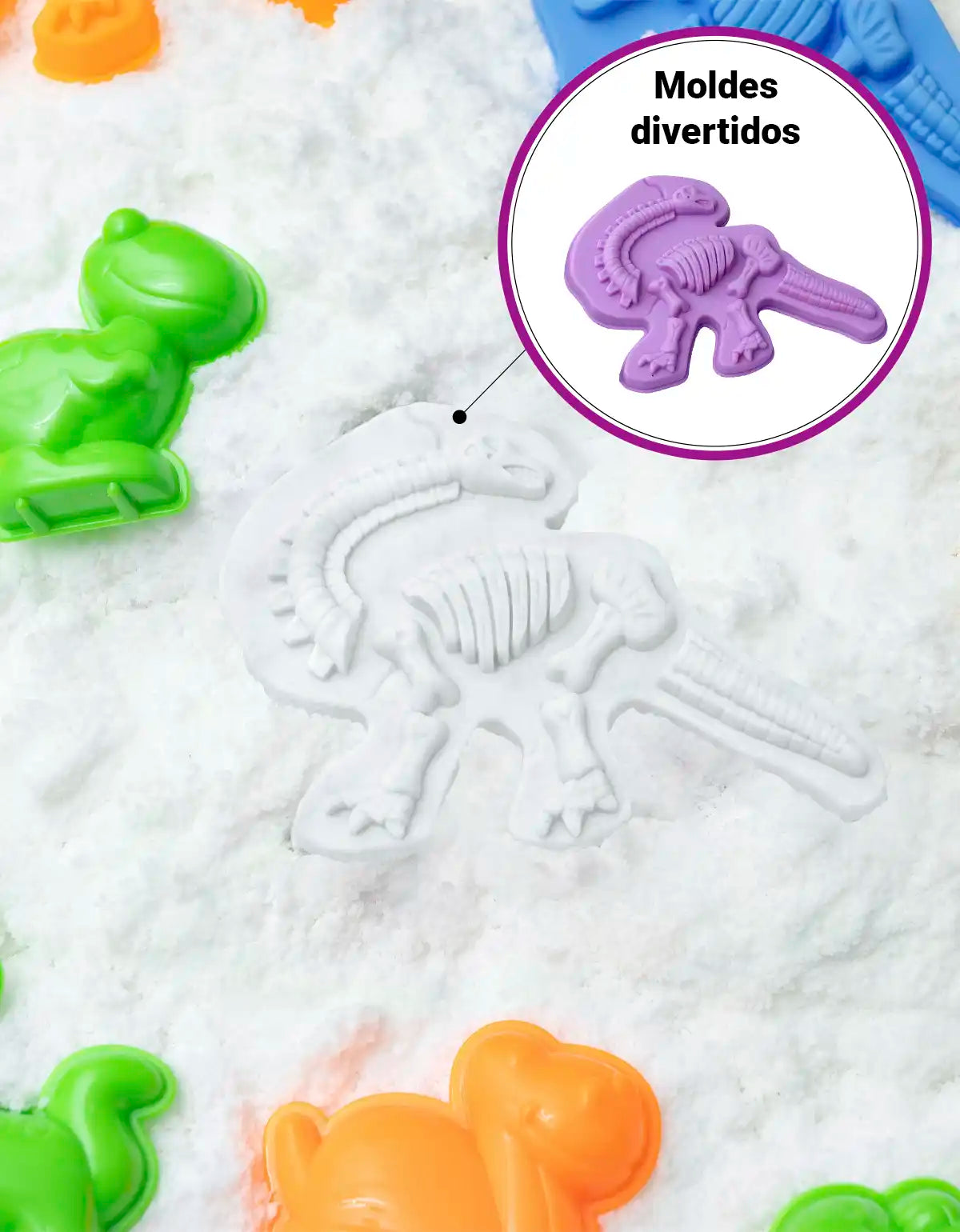 Snow @Home Era Dinossauros Kit Neve Artificial Moldes Pré-Históricos Sensorial Brinquedo Educativo