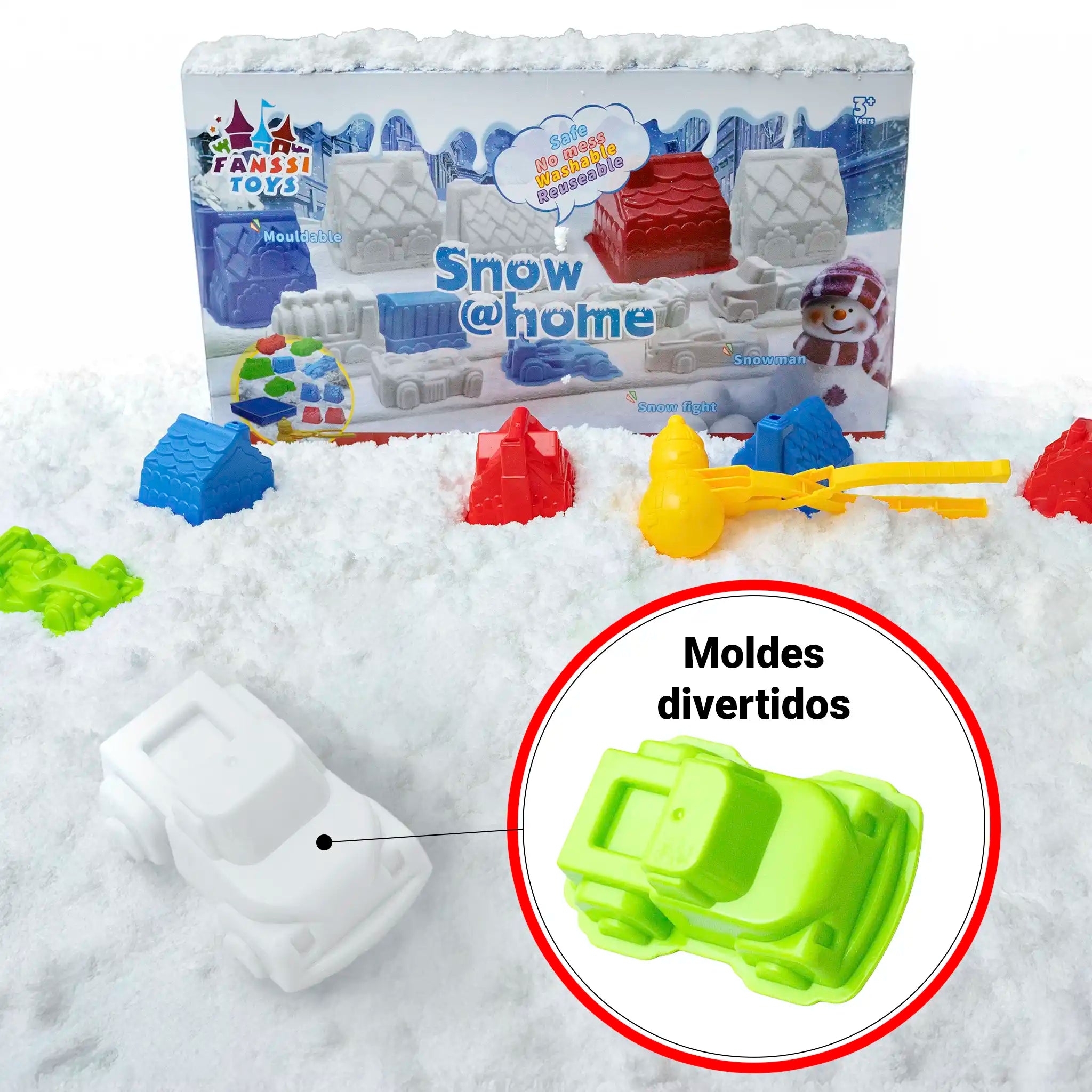 Snow @Home Cidade Congelada Kit Neve Artificial Moldes Casas Veículos Educativo Infantil Criativo