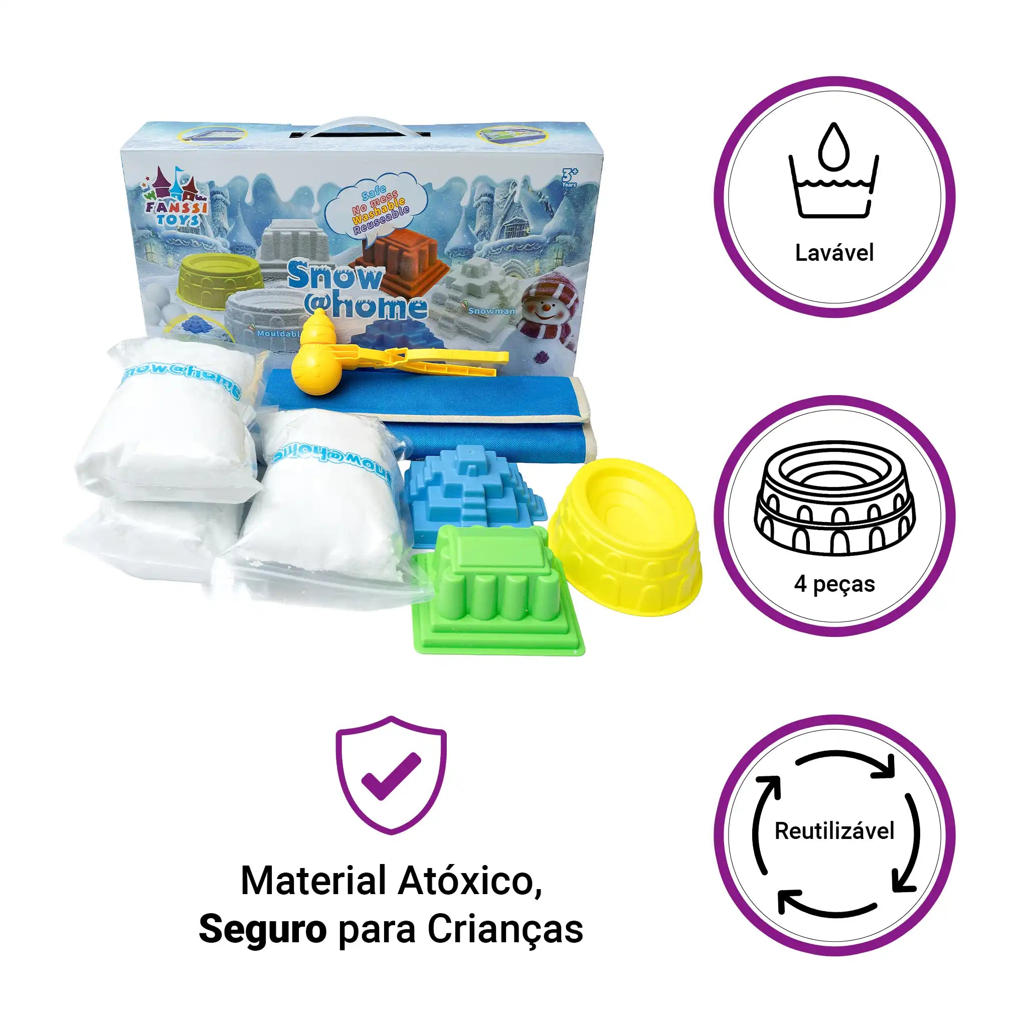 Snow @Home Mega Castelo Neve Artificial Kit Sensorial Criativo Moldes Construção Brinquedo Premium