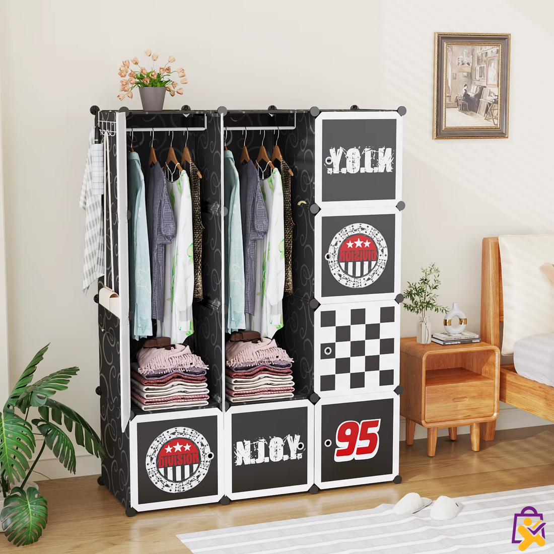 Guarda Roupa Infantil Modular Triplo Estampa Esportiva Racing Club 95 Organizador 3 Portas