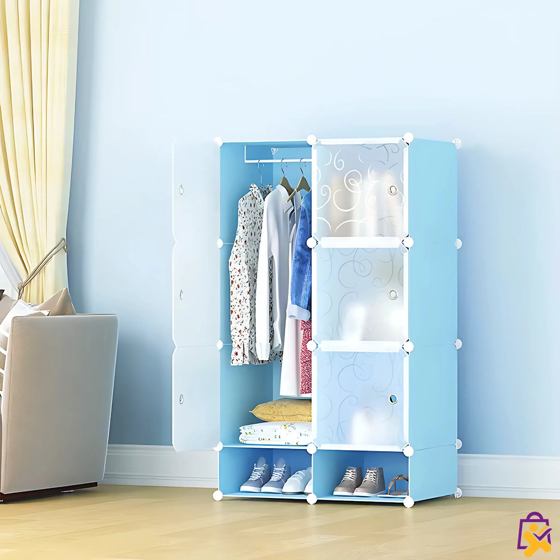 Organizador de Roupas Suspenso em Material PP com Um Andar para Sapatos Azul Portatil X-Varejo loja online