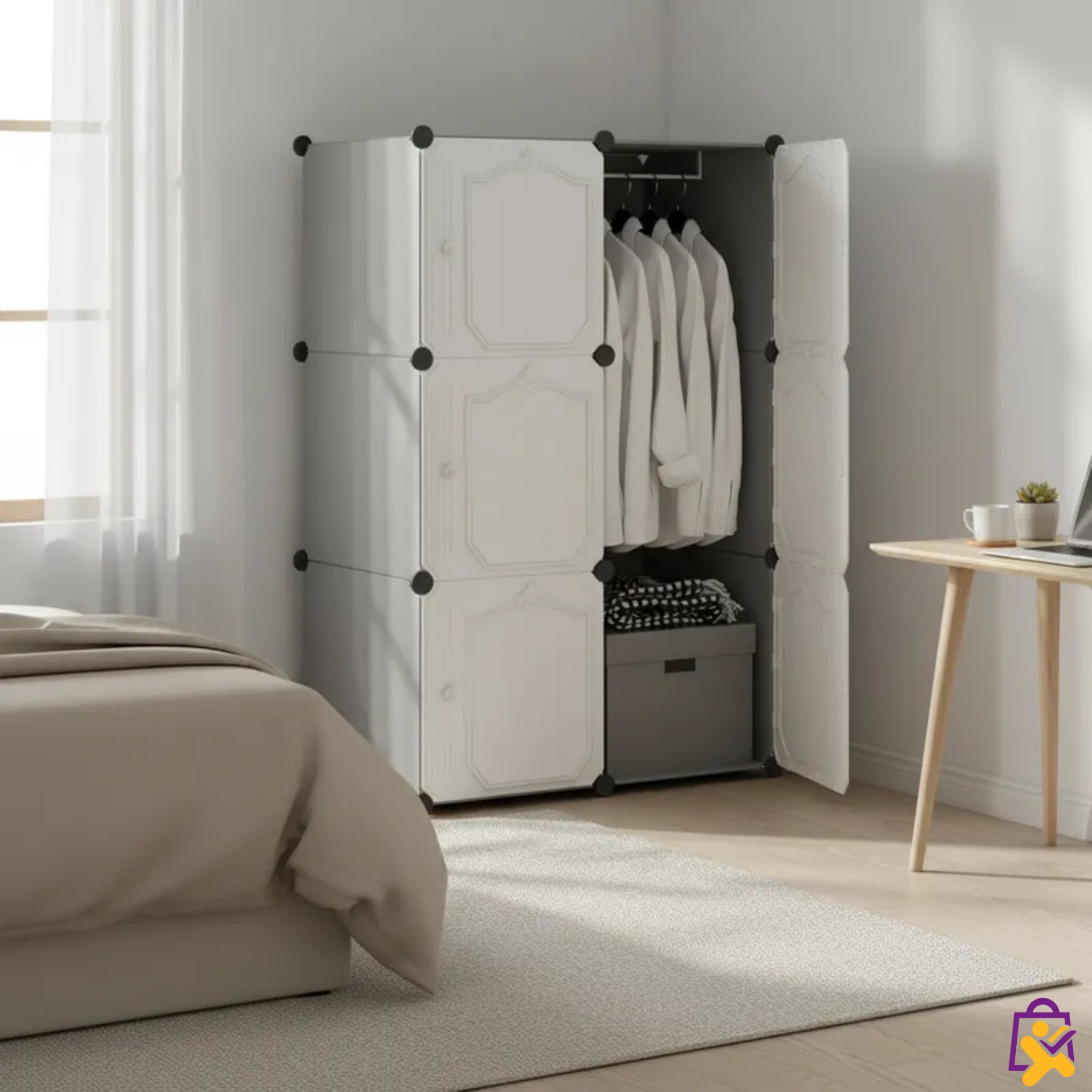 Guarda Roupa Modular Dobrável 3 Portas Cabideiro Branco Design Clássico Prático Organizador