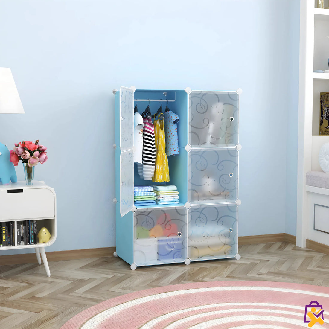 Organizador Infantil Modular com Portas Temáticas Guada Roupa Azul Portatil Ajustável X-Varejo loja online