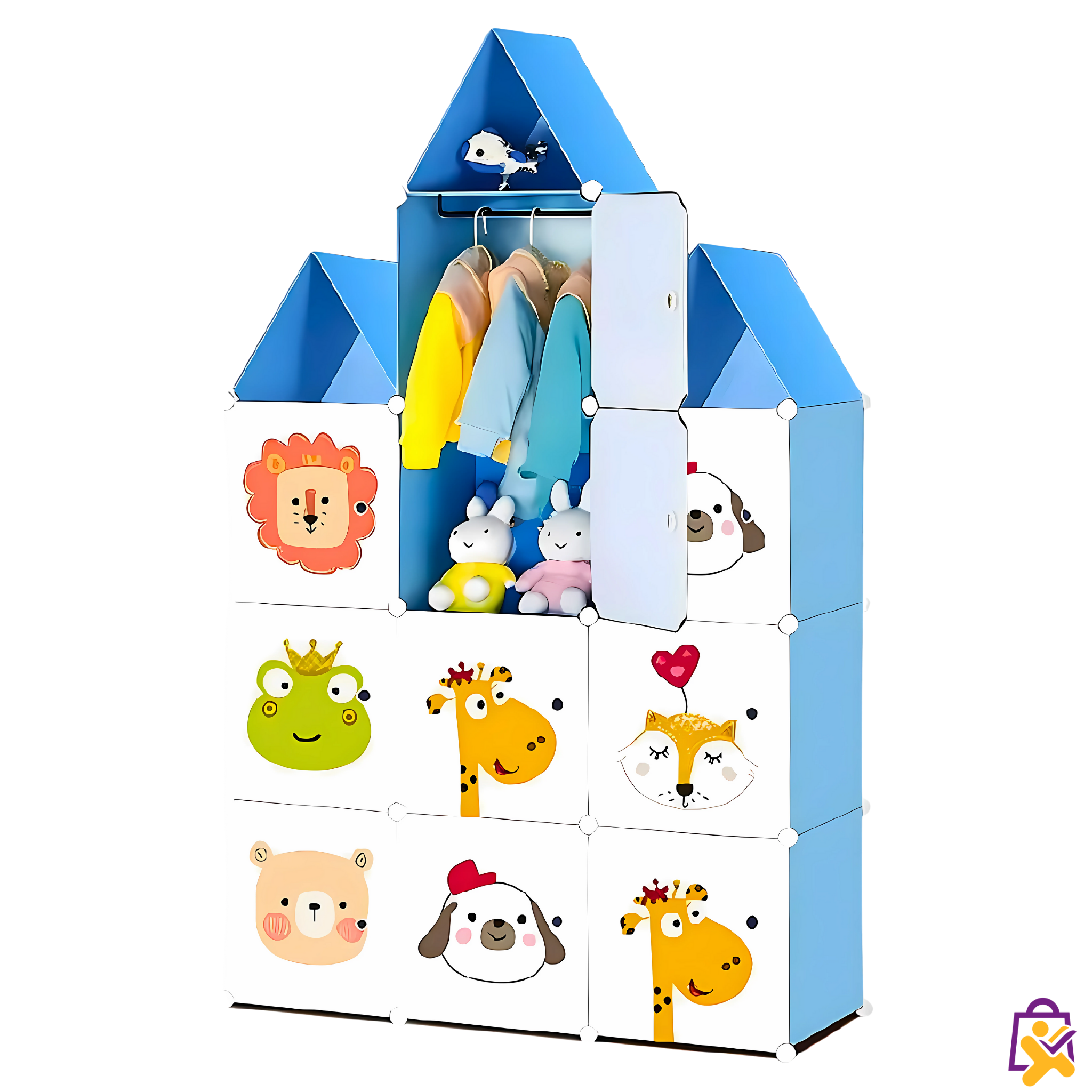 Guarda Roupa Infantil Modular Formato Casinha Estampas Animais Colorido Lúdico Organizador