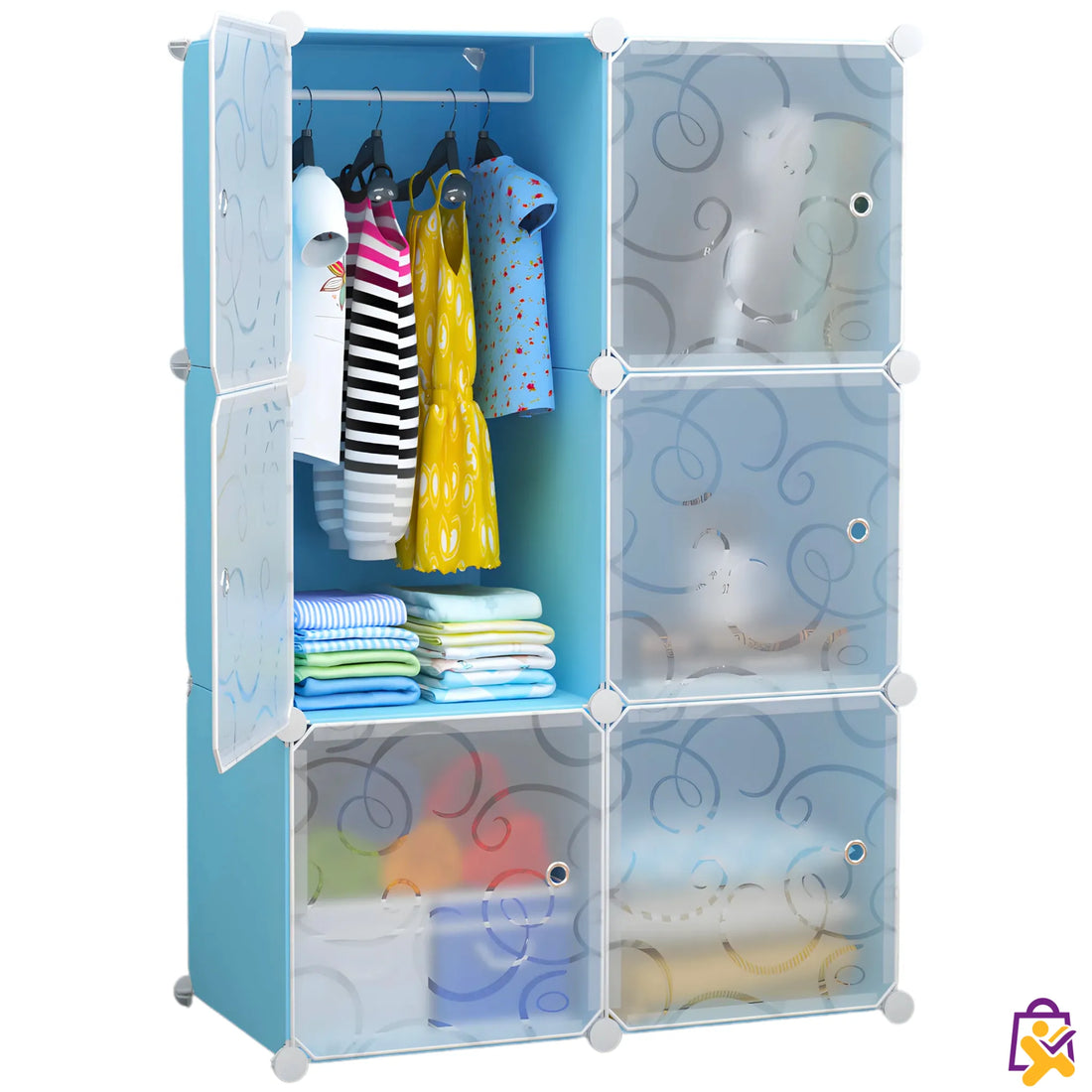 Organizador Infantil Modular com Portas Temáticas Guada Roupa Azul Portatil Ajustável X-Varejo loja online