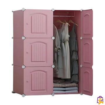 Guarda Roupa Modular Dobrável 3 Portas Cabideiro Rosa Design Clássico Prático Organizador